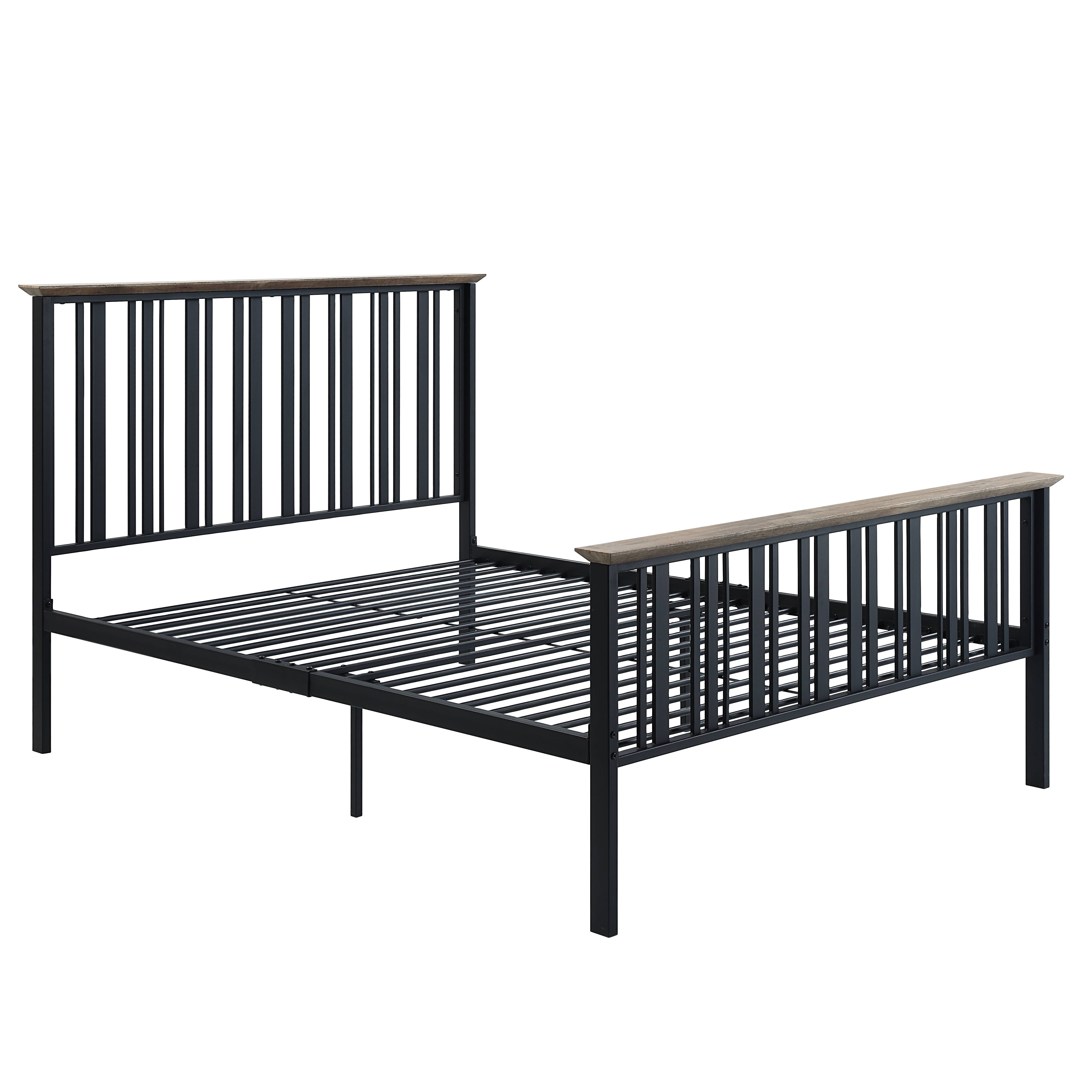 Ainge  Zudora Full Metal Wood Trim Platform Bed – Modern Industrial Design Slatted Frame Box Spring Free