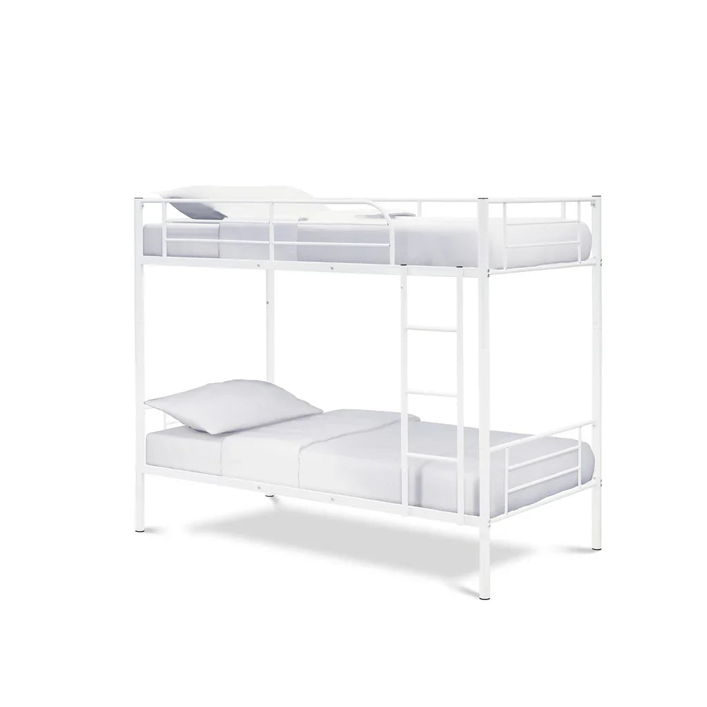 Wanda Danbury Twin Bunk Bed White Powder Coated Metal Sleek & Durable Frame
