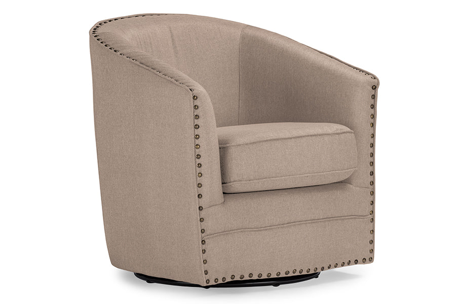 Porter Modern and Contemporary Classic Retro Beige Fabric Upholstered Swivel Tub Chair