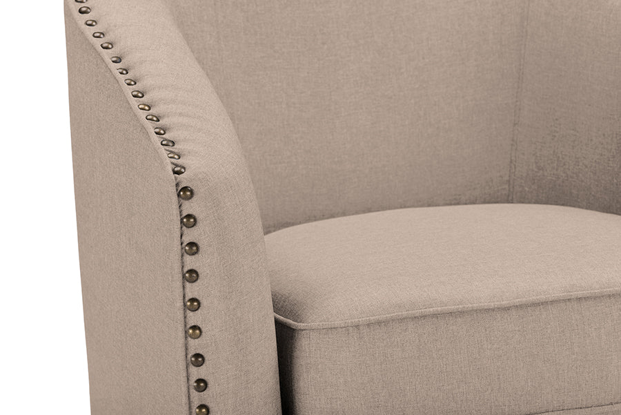 Porter Modern and Contemporary Classic Retro Beige Fabric Upholstered Swivel Tub Chair
