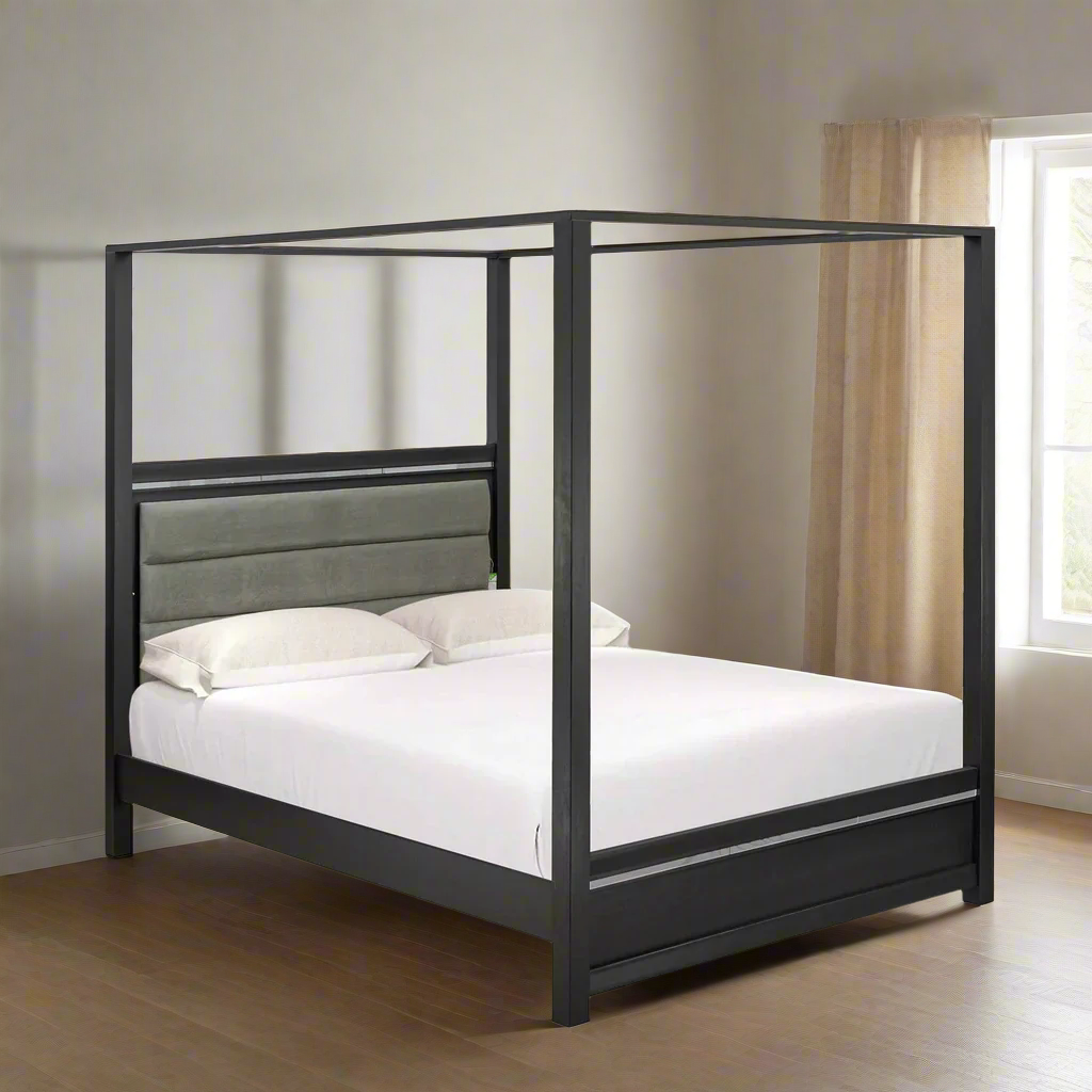 Zamira Denali Queen Brushed Gray Wood Bed Frame – Modern Low-Profile Platform Design