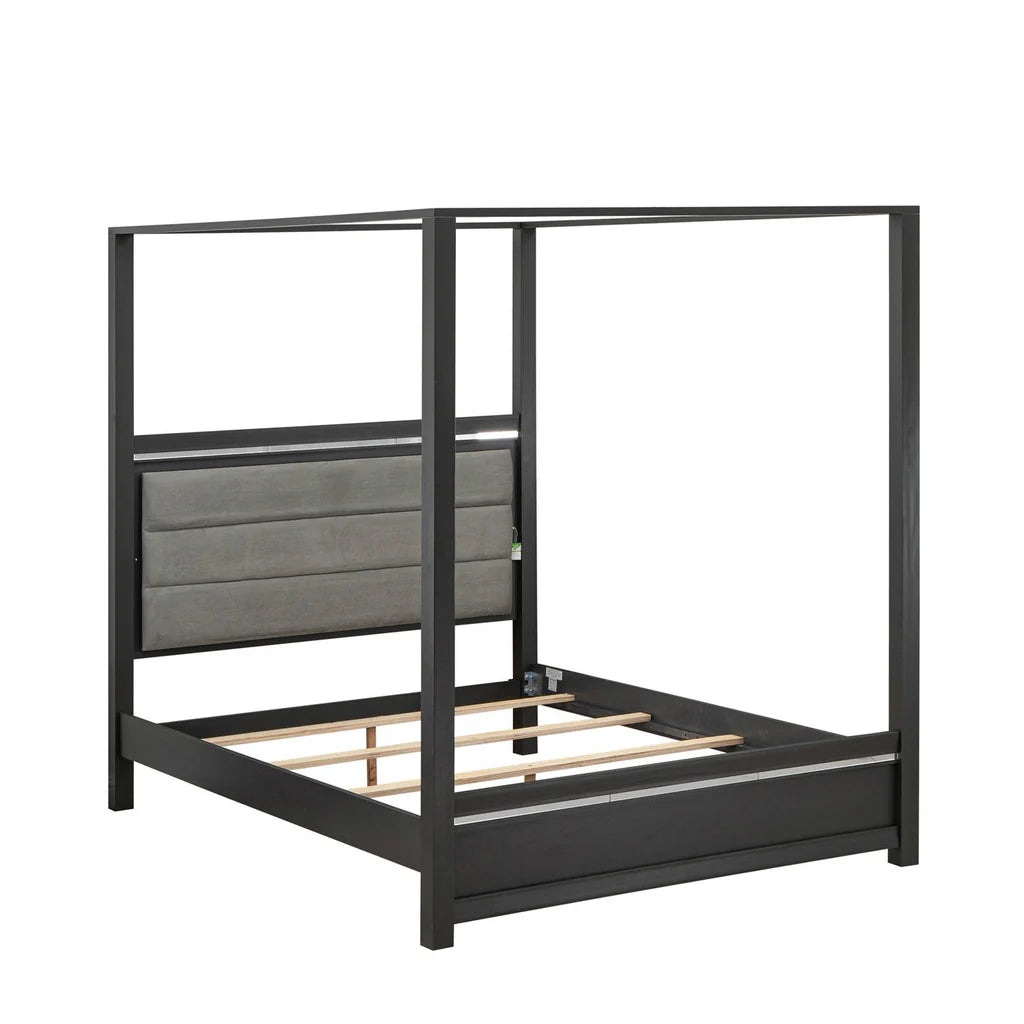 Zamira Denali Queen Brushed Gray Wood Bed Frame – Modern Low-Profile Platform Design