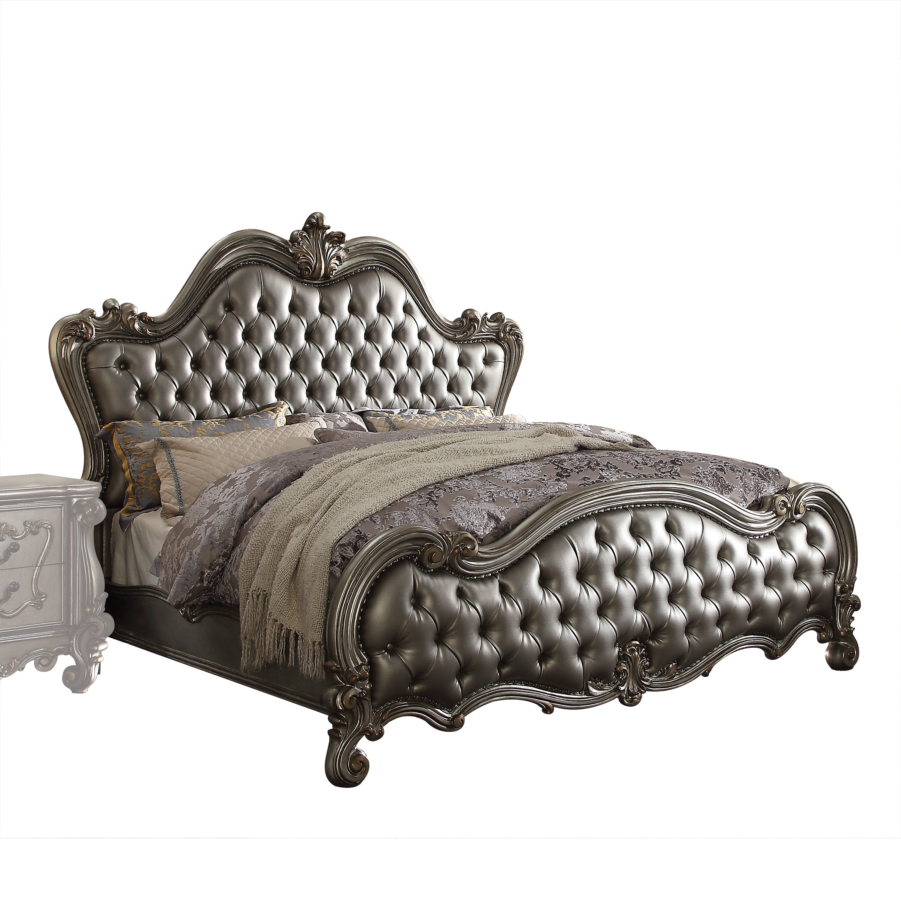 Barnstorm Versailles II CK Cherry Wood Platform Bed – Ornate Traditional Carving & PU Leather