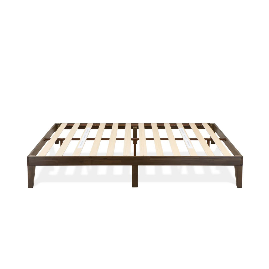Harena Walden Full Walnut Solid Wood Platform Bed – Minimalist Frame with Extra Center Support