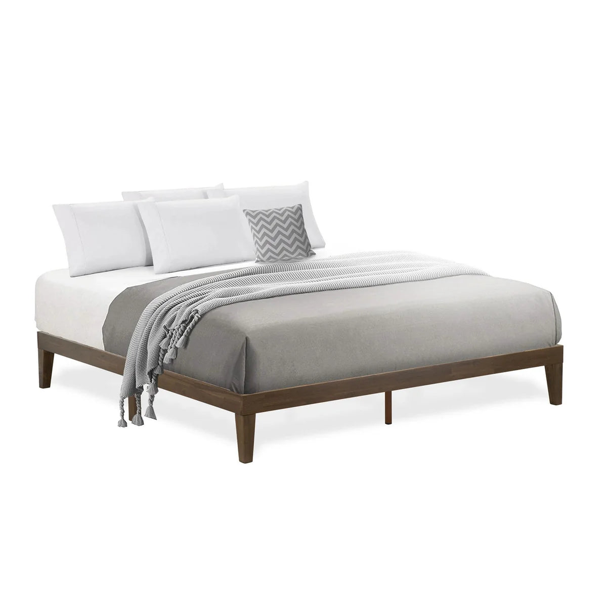 Wythlin East West Furniture King Walnut Engineered Wood Platform Bed – Modern Style with Footboard & Extra Center Support