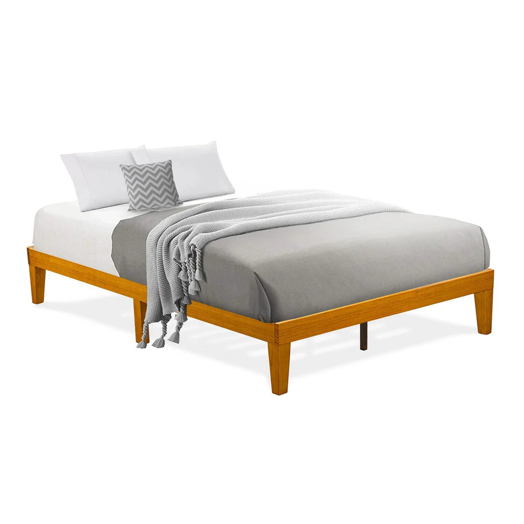 Acres Aspen Queen Size Oak Bed Frame – Hardwood Legs Platform with Extra Center Support