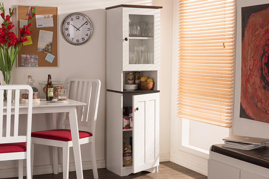 Lauren Modern and Contemporary Two-tone White and Dark Brown Buffet and Hutch Kitchen Cabinet