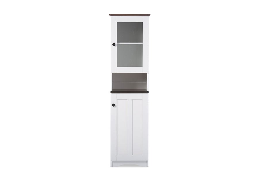 Lauren Modern and Contemporary Two-tone White and Dark Brown Buffet and Hutch Kitchen Cabinet