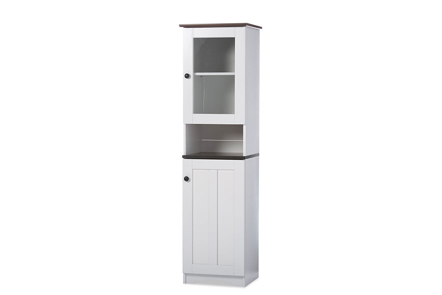 Lauren Modern and Contemporary Two-tone White and Dark Brown Buffet and Hutch Kitchen Cabinet