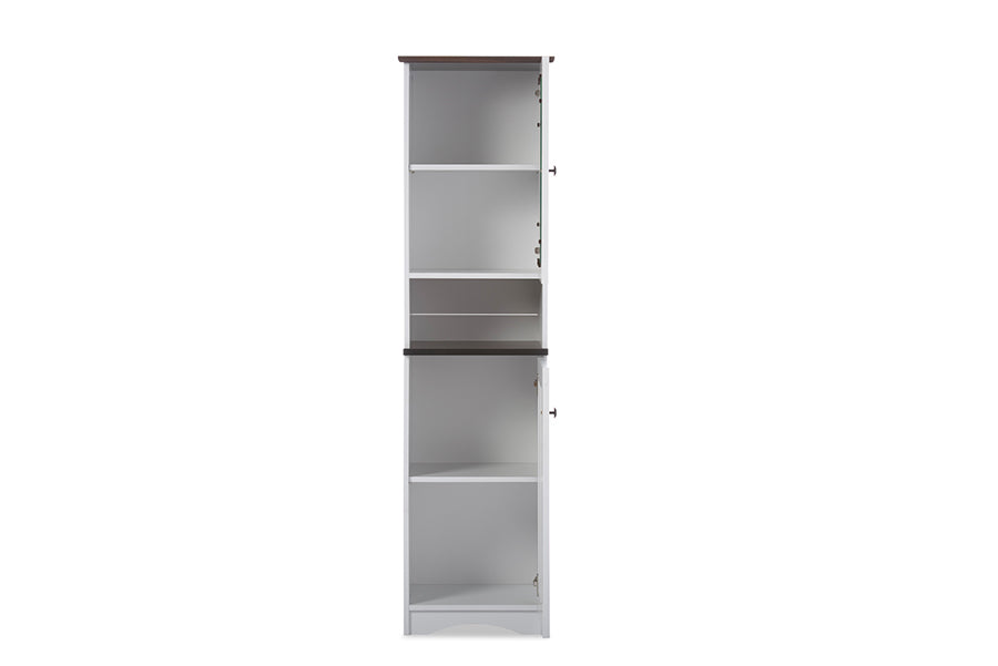 Lauren Modern and Contemporary Two-tone White and Dark Brown Buffet and Hutch Kitchen Cabinet