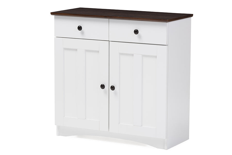 Lauren Modern and Contemporary Two-tone White and Dark Brown Buffet Kitchen Cabinet with Two Doors and Two Drawers