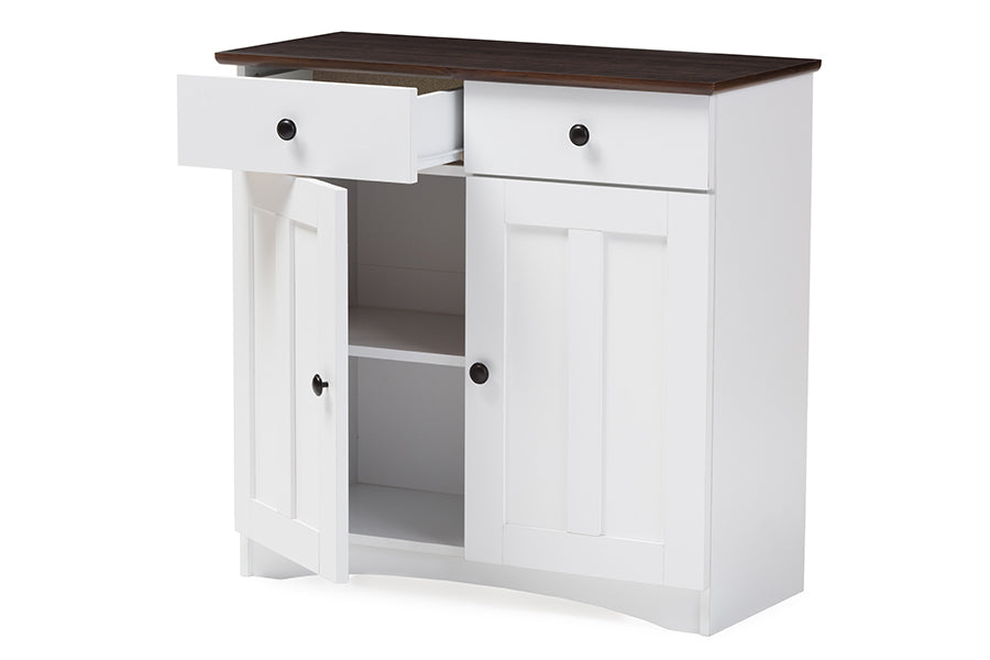 Lauren Modern and Contemporary Two-tone White and Dark Brown Buffet Kitchen Cabinet with Two Doors and Two Drawers
