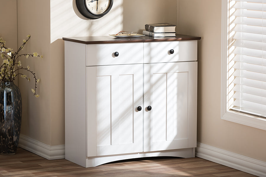 Lauren Modern and Contemporary Two-tone White and Dark Brown Buffet Kitchen Cabinet with Two Doors and Two Drawers