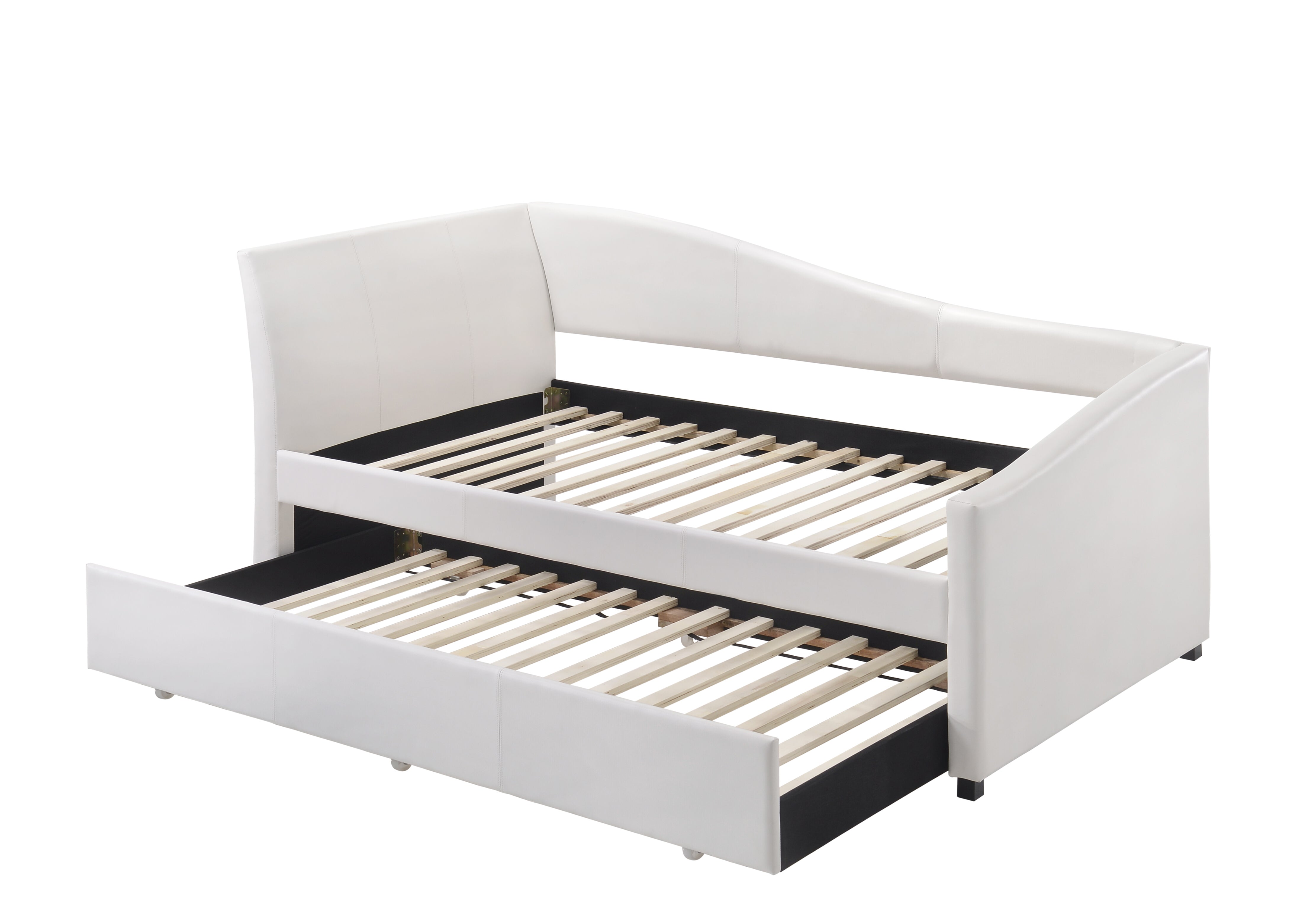 Dante Jedda Twin White Faux Leather Daybed with Trundle – Modern Tufted Space-Saving Design