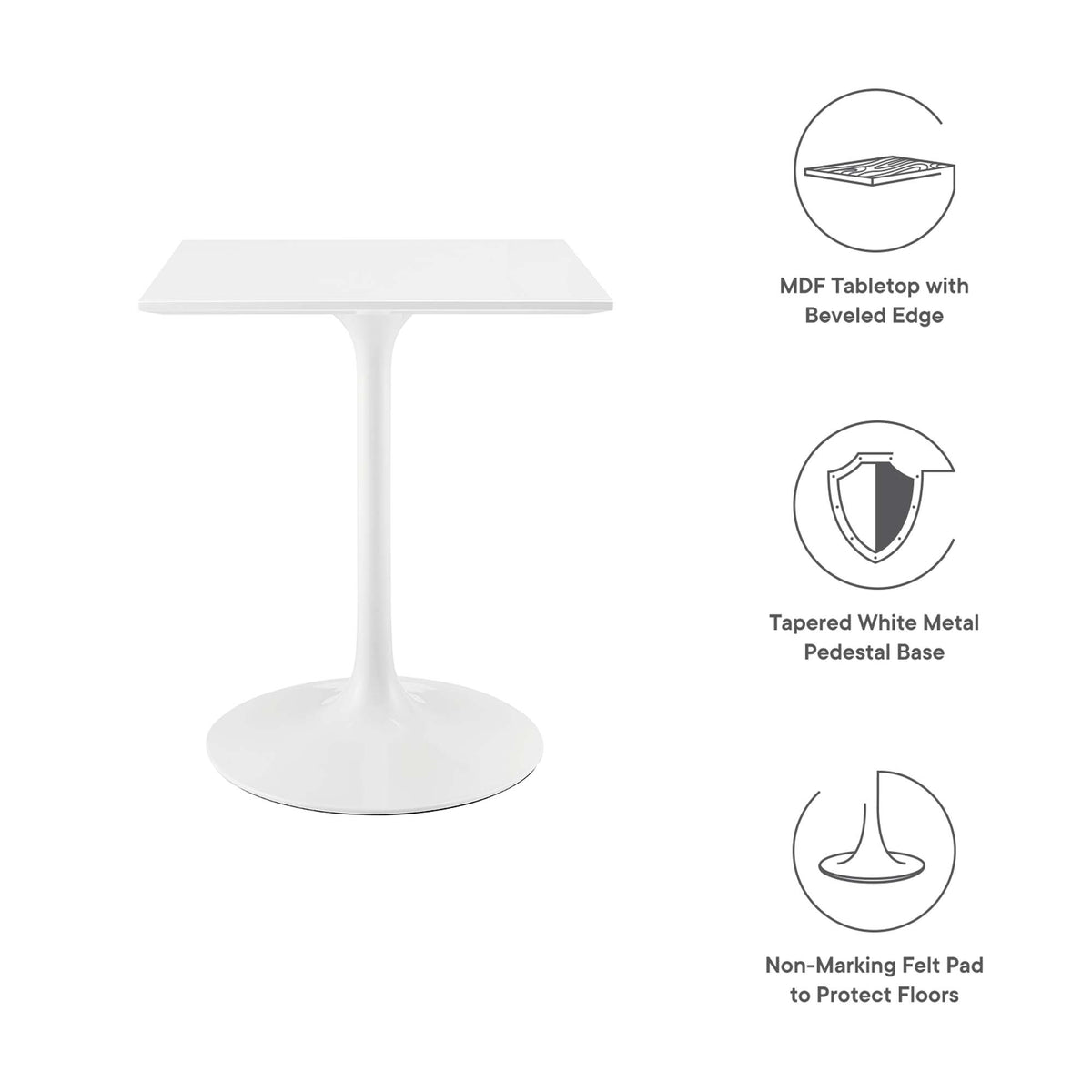 Lippa 24" Square Wood Dining Table, White