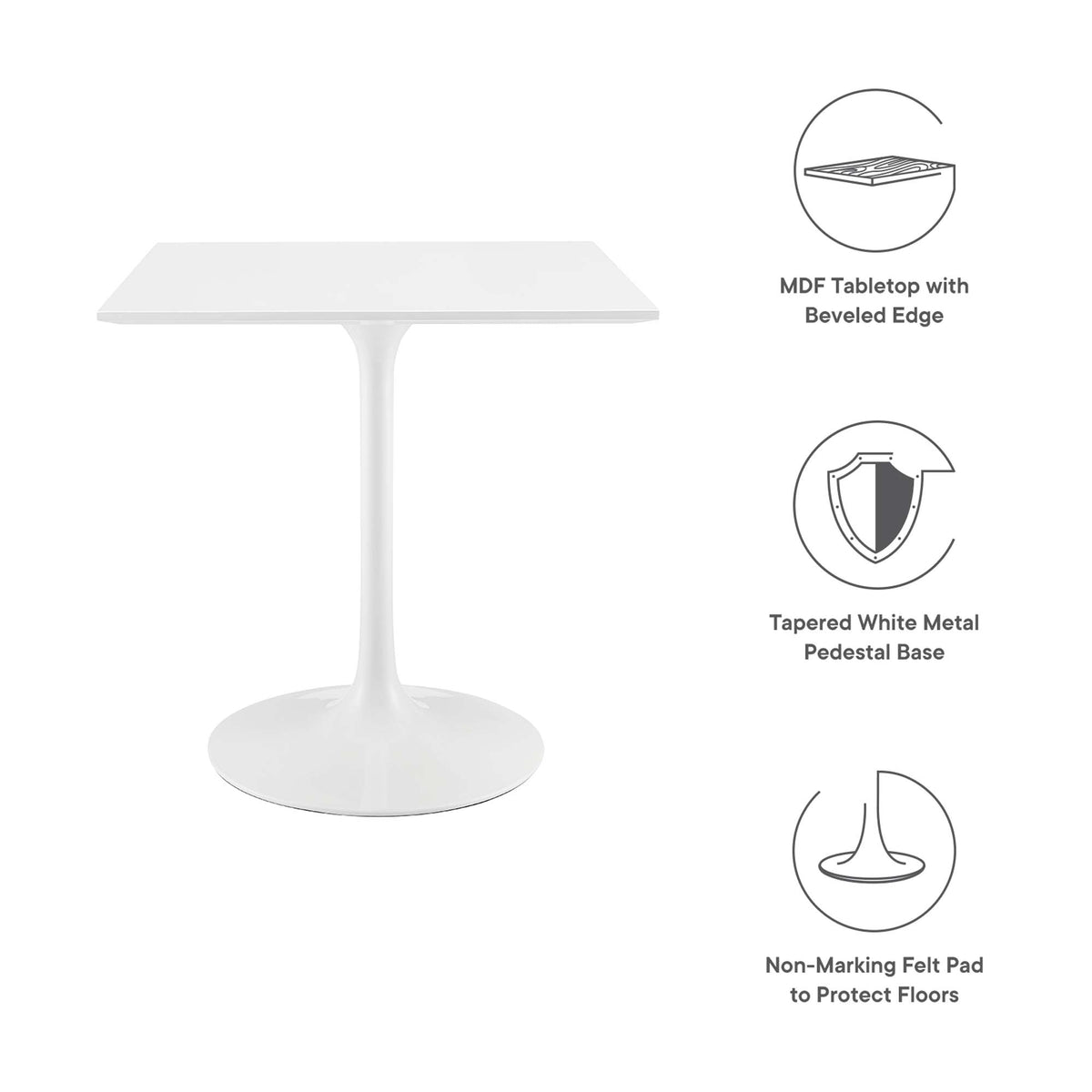 Lippa 28" Square Wood Dining Table, White