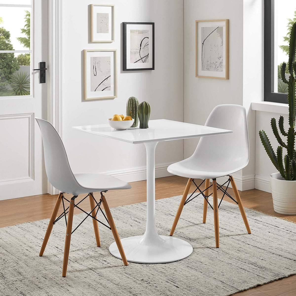 Lippa 28" Square Wood Dining Table, White