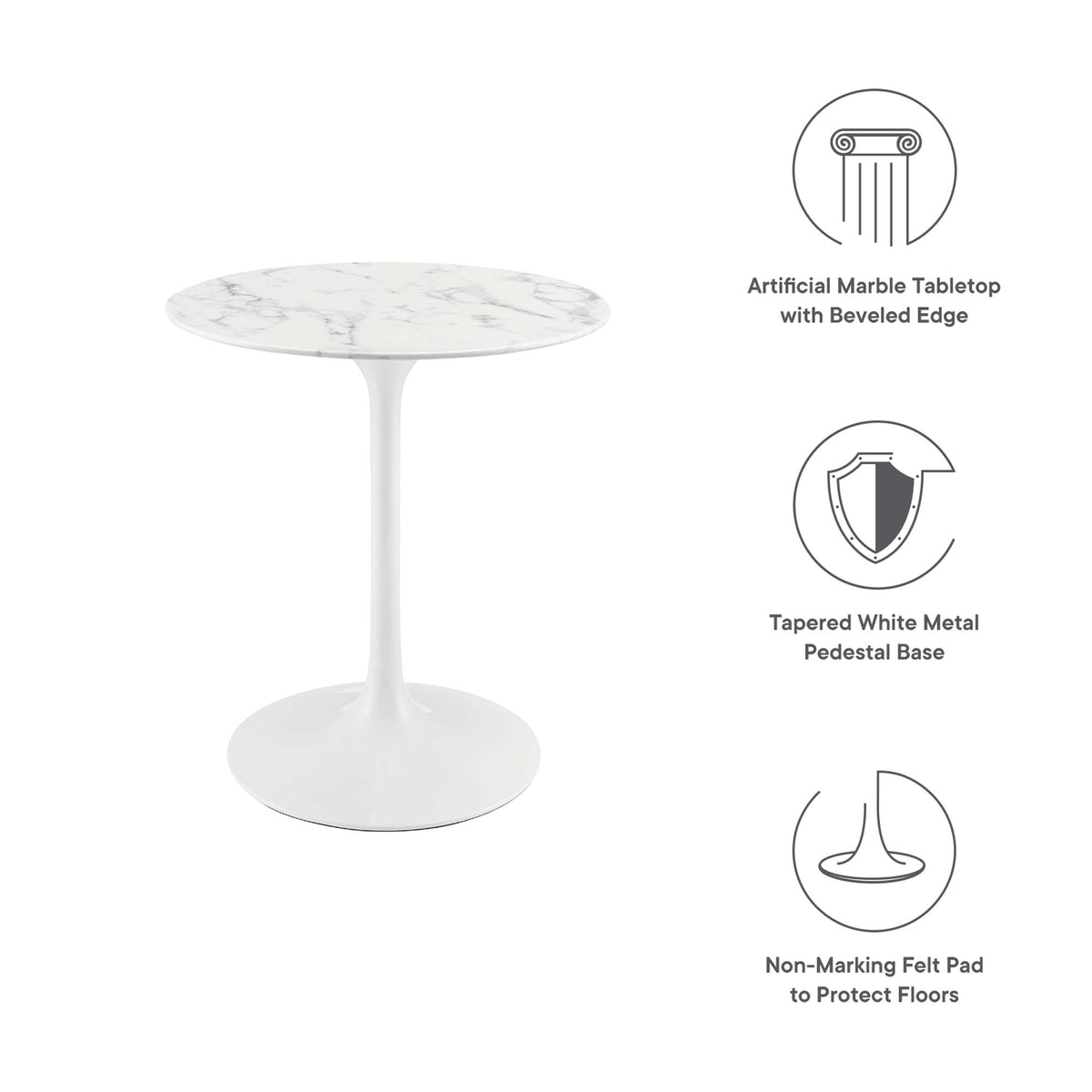 Lippa 28" Round Faux Marble Dining Table, White