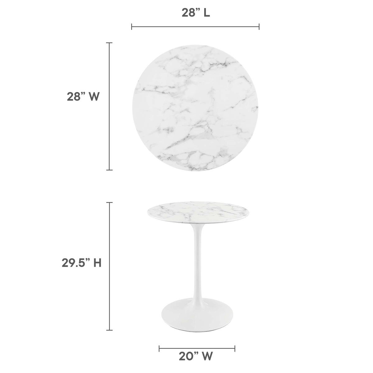 Lippa 28" Round Faux Marble Dining Table, White