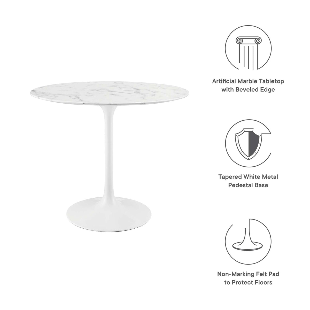 Lippa 36" Round Faux Marble Dining Table, White