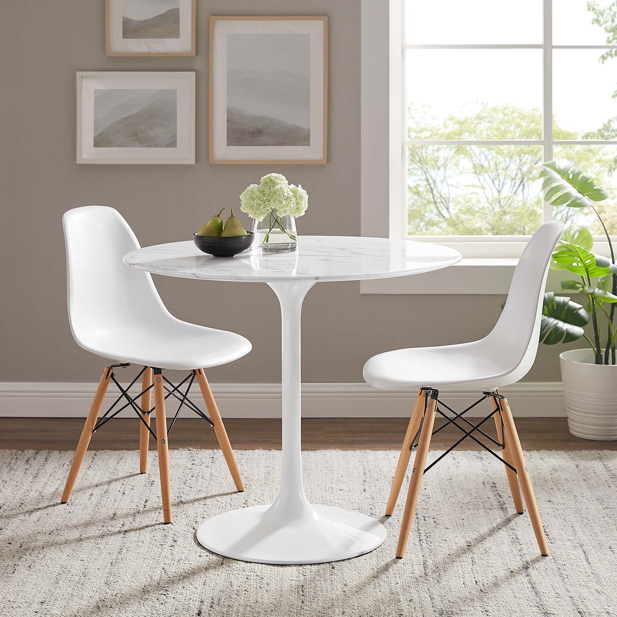 Lippa 36" Round Faux Marble Dining Table, White