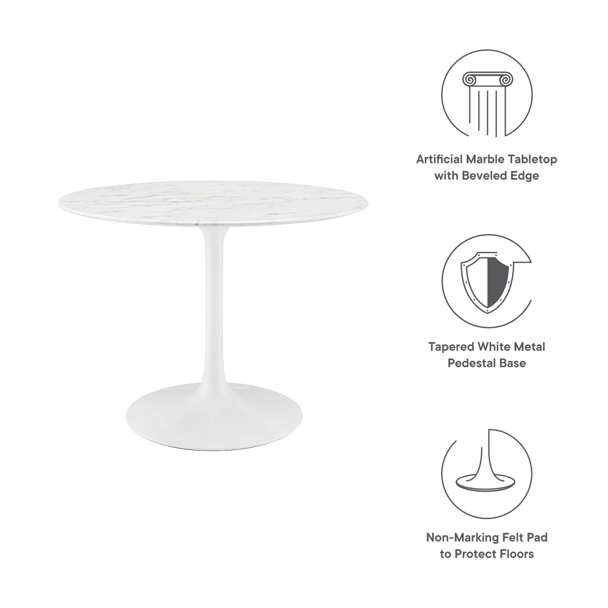 Lippa 40" Round Faux Marble Dining Table, White
