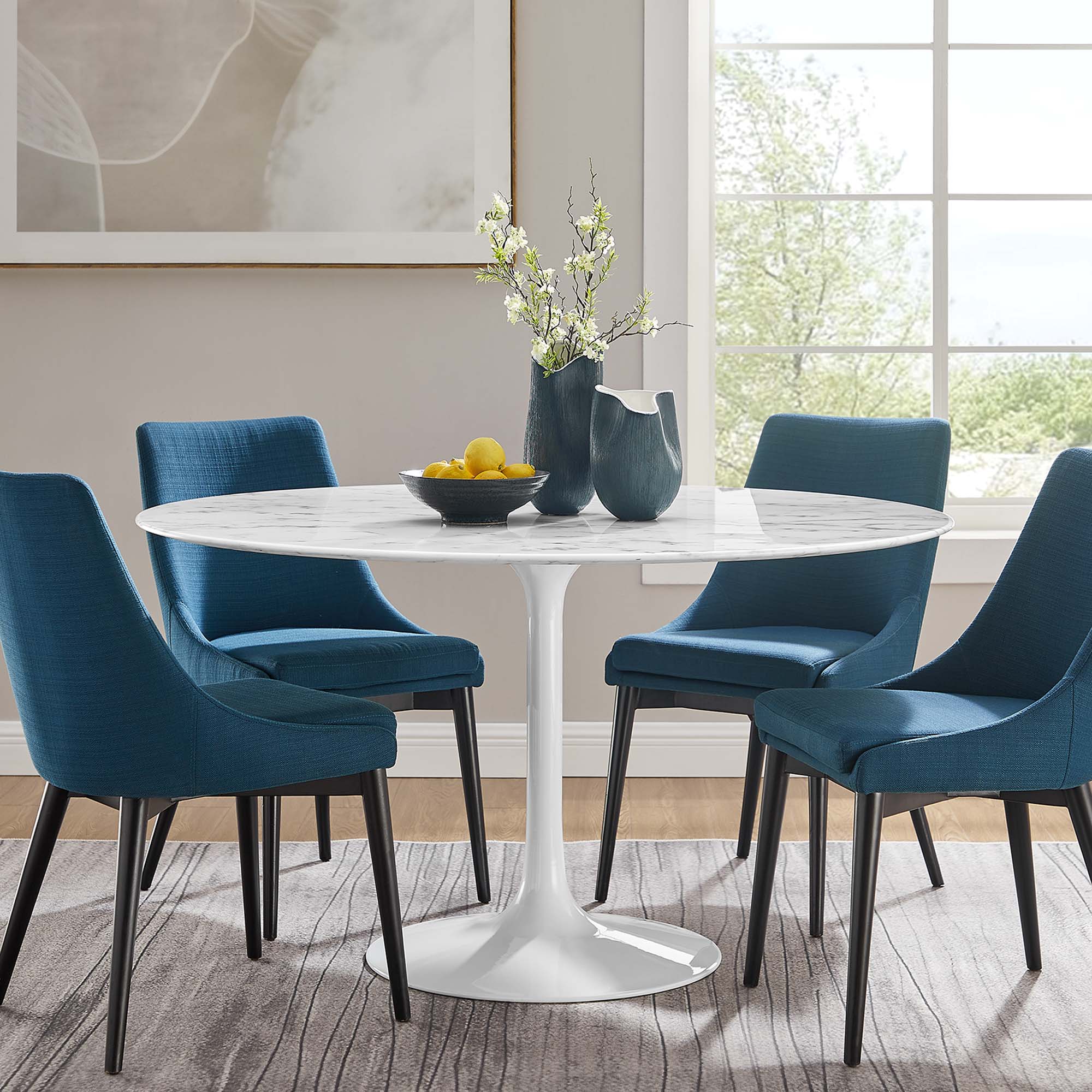 Lippa 54" Round Faux Marble Dining Table, White