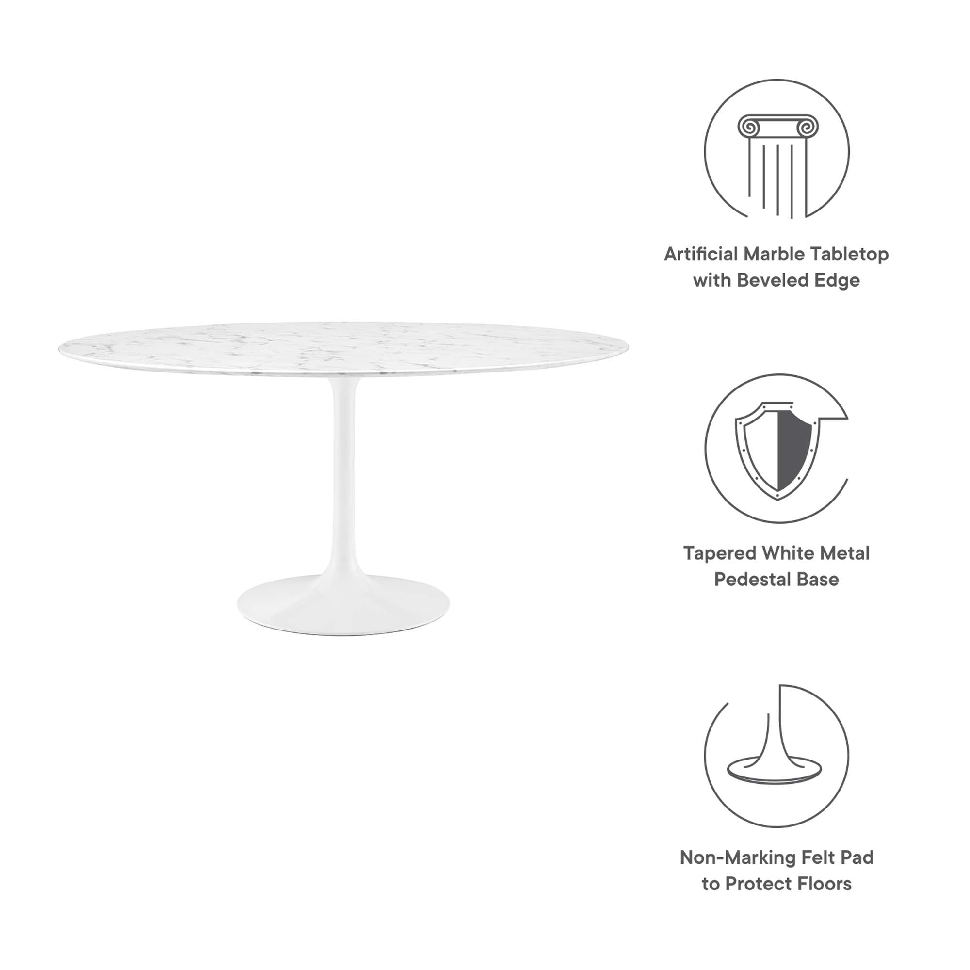 Lippa 60" Round Faux Marble Dining Table, White