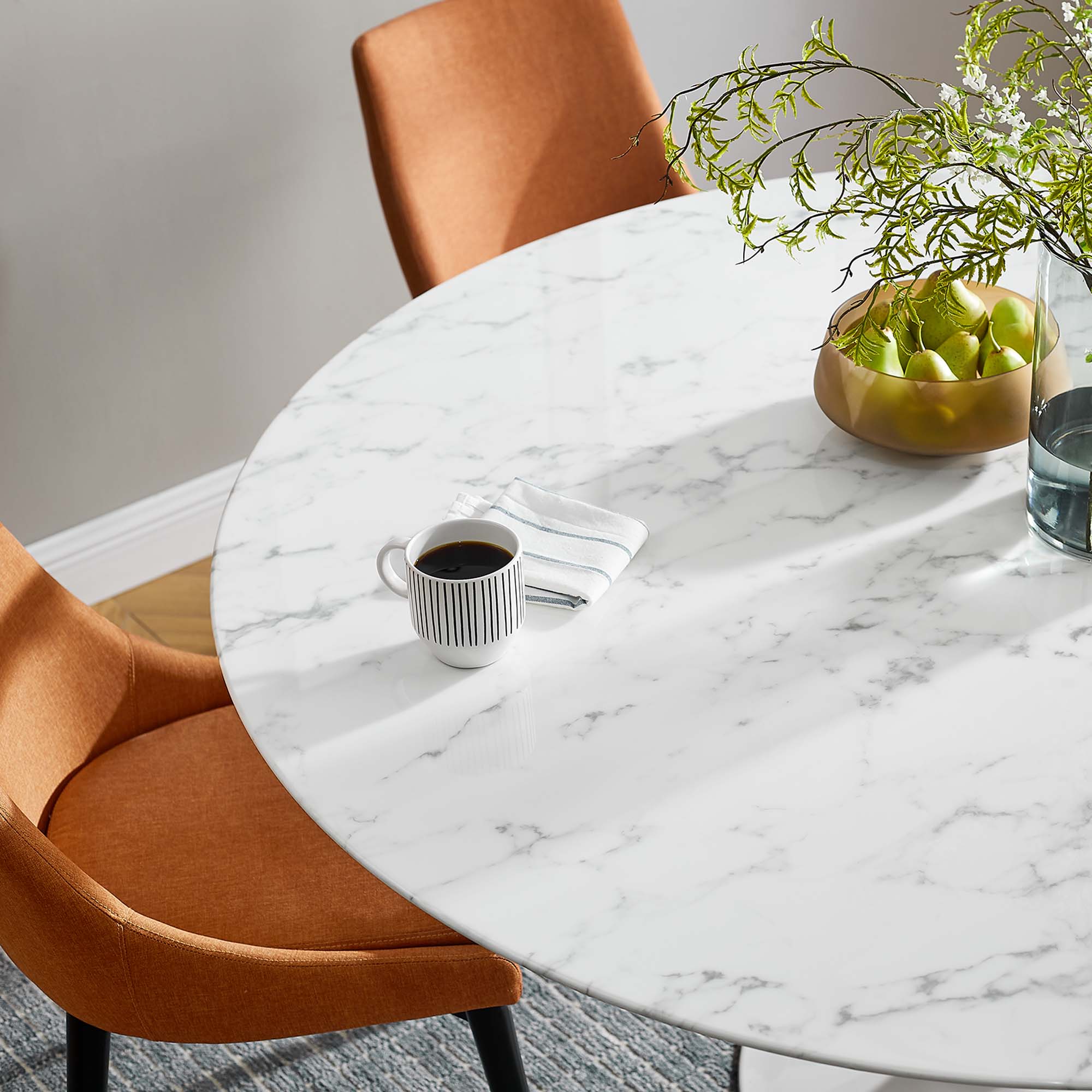 Lippa 60" Round Faux Marble Dining Table, White