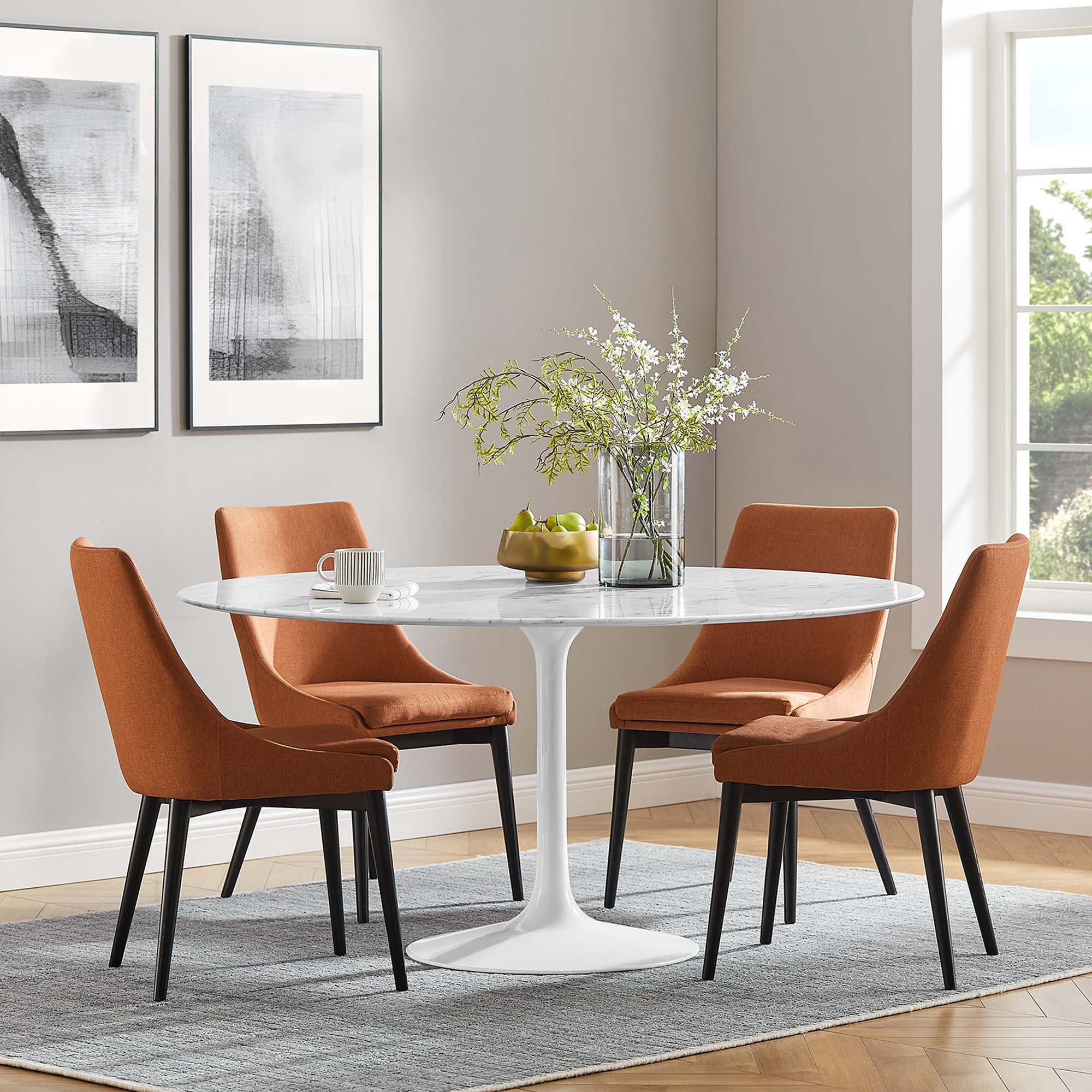 Lippa 60" Round Faux Marble Dining Table, White