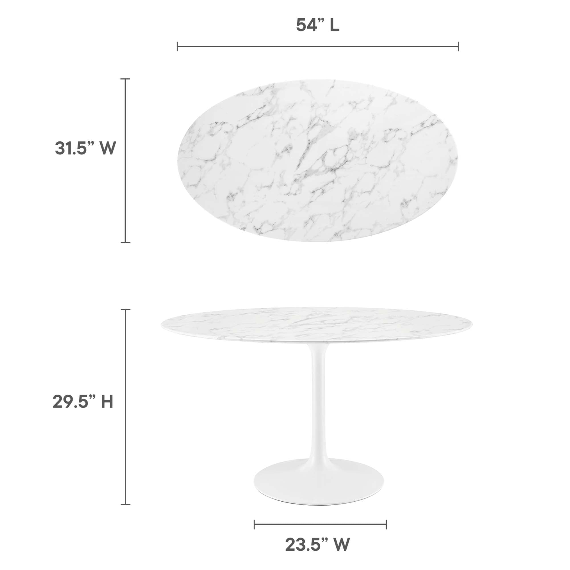 Lippa 54" Oval Faux Marble Dining Table, White