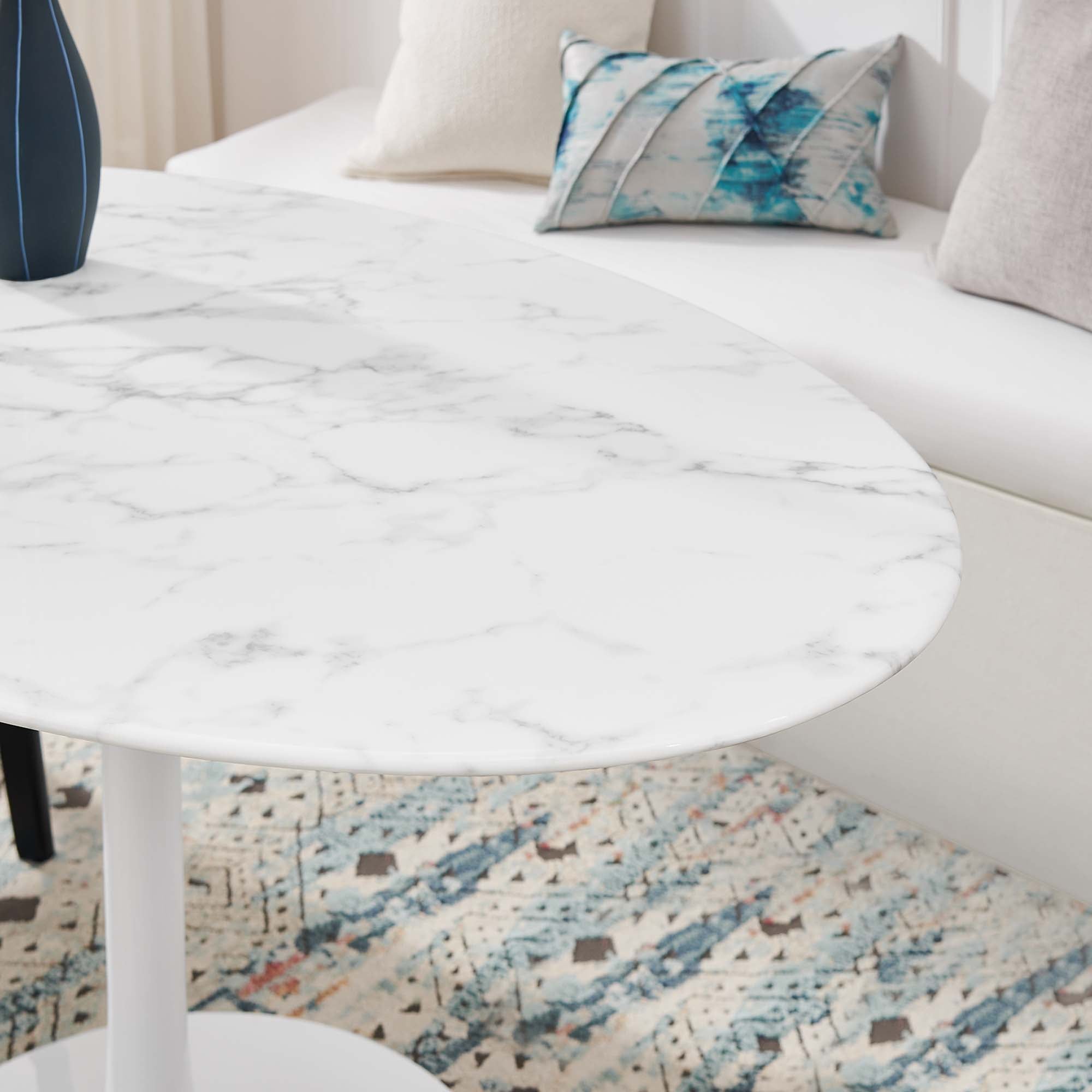 Lippa 54" Oval Faux Marble Dining Table, White