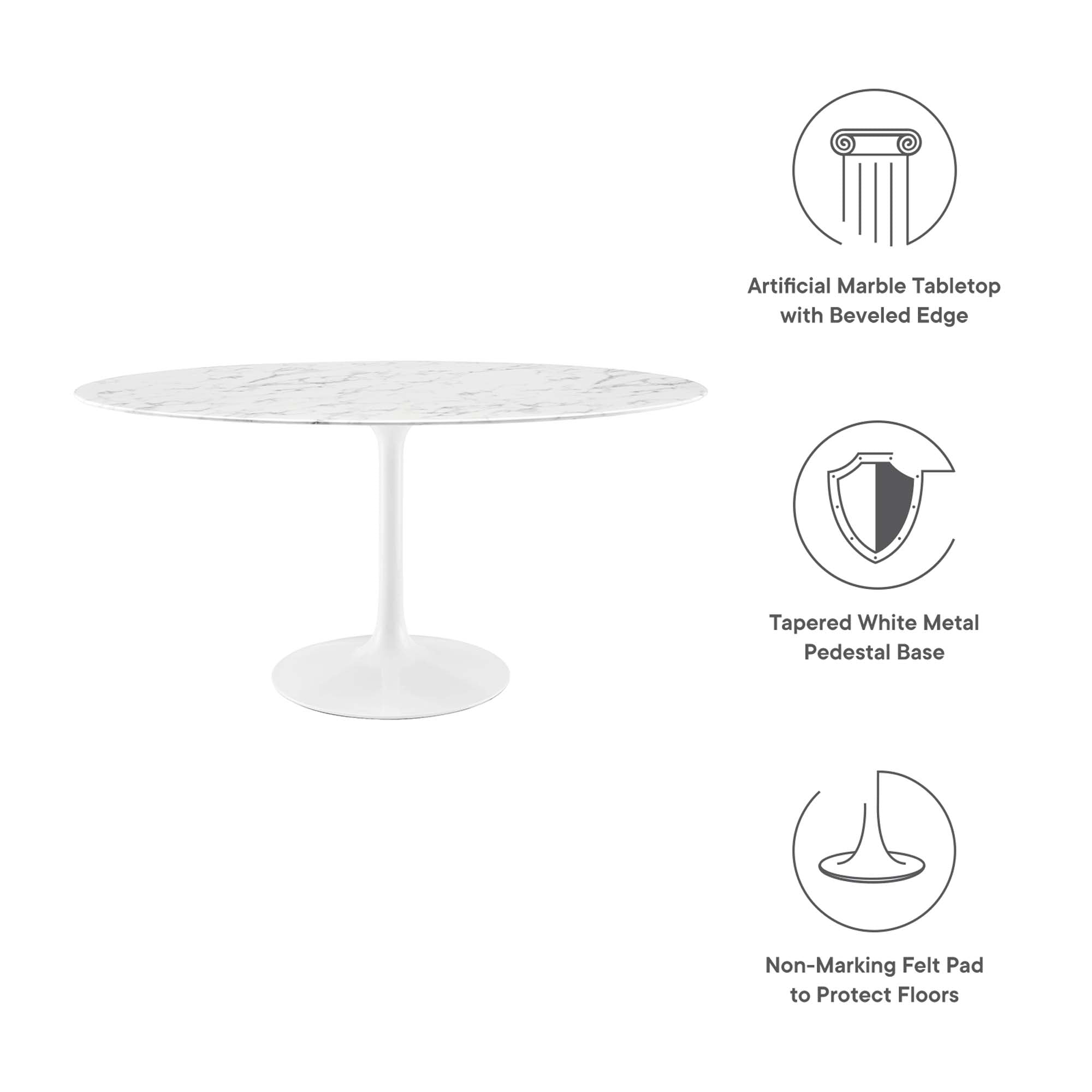 Lippa 60" Oval Faux Marble Dining Table, White