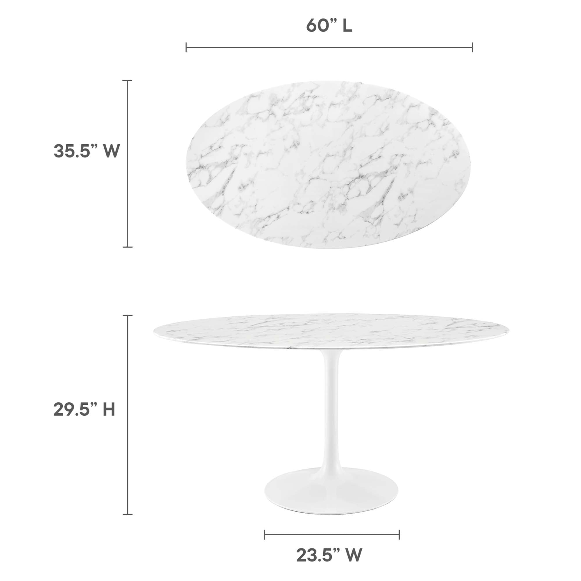 Lippa 60" Oval Faux Marble Dining Table, White