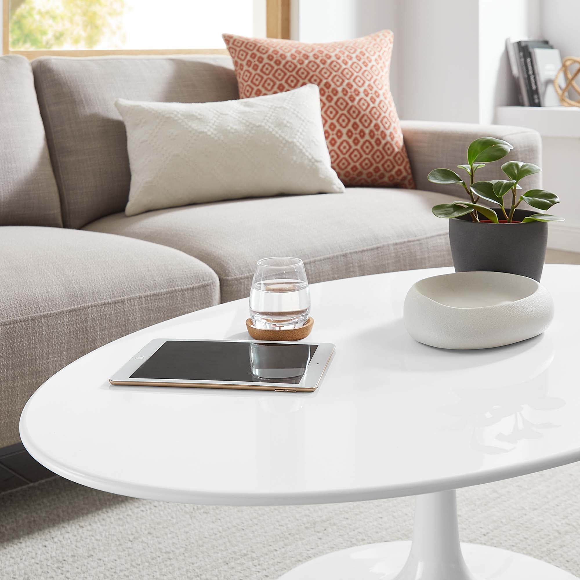 Lippa 42" Oval Wood Coffee Table, White