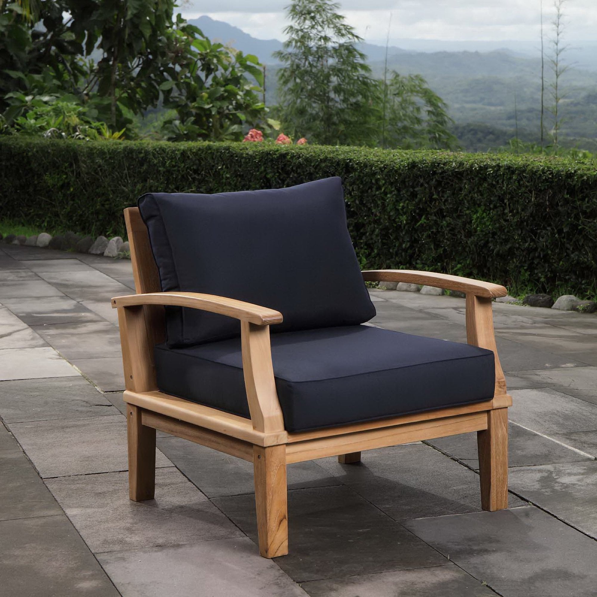 Marina Outdoor Patio Teak Armchair, Natural Navy