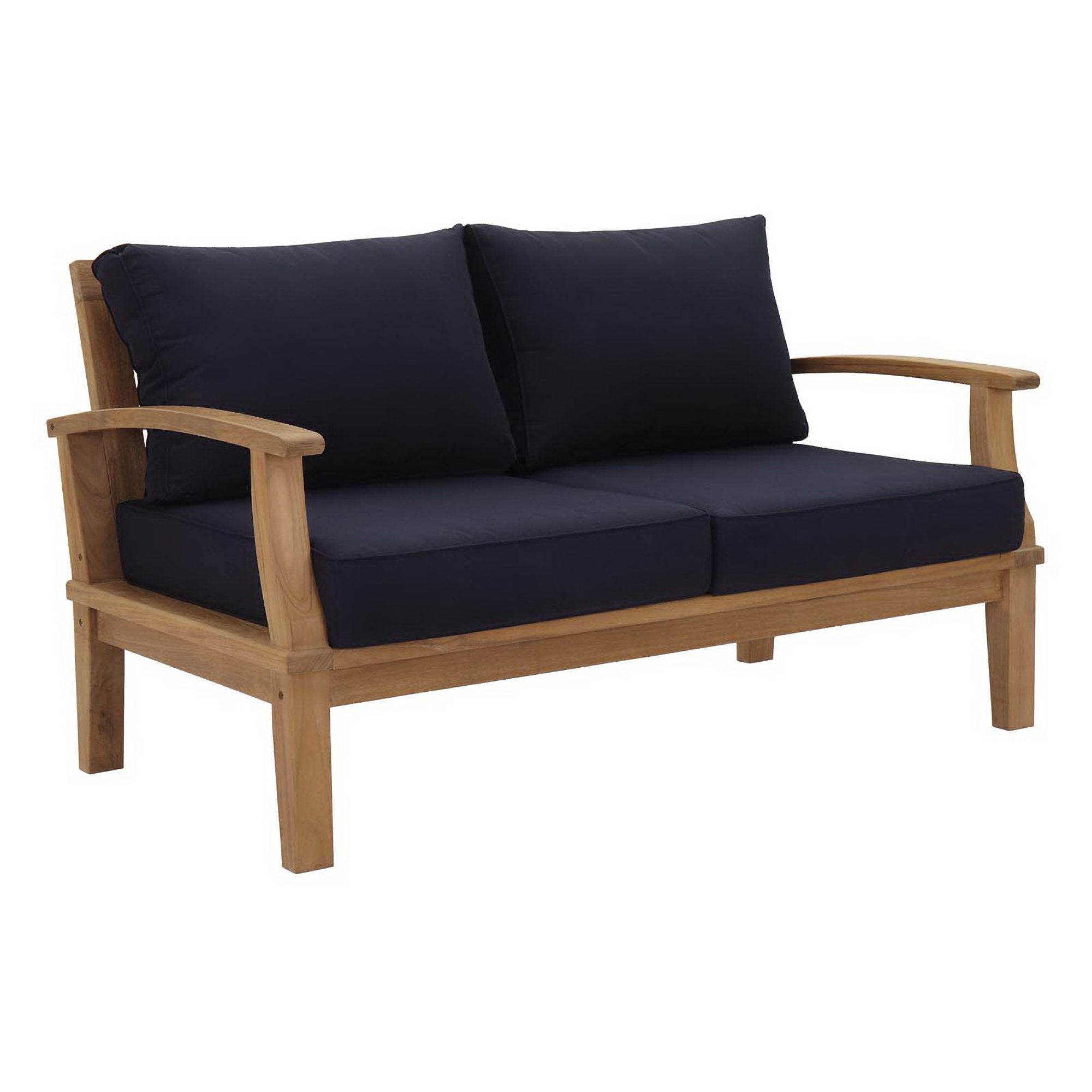 Marina Outdoor Patio Teak Loveseat, Natural Navy