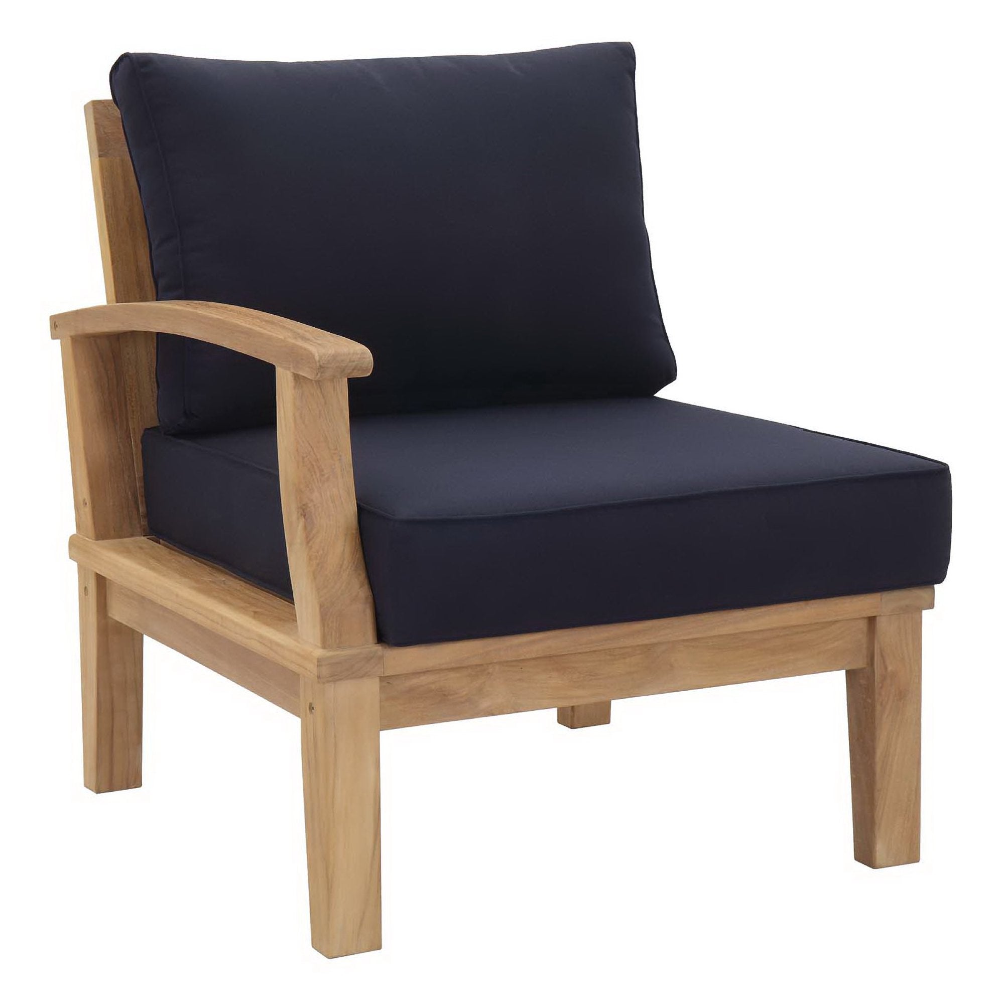 Marina Outdoor Patio Teak Left-Facing Sofa, Natural Navy