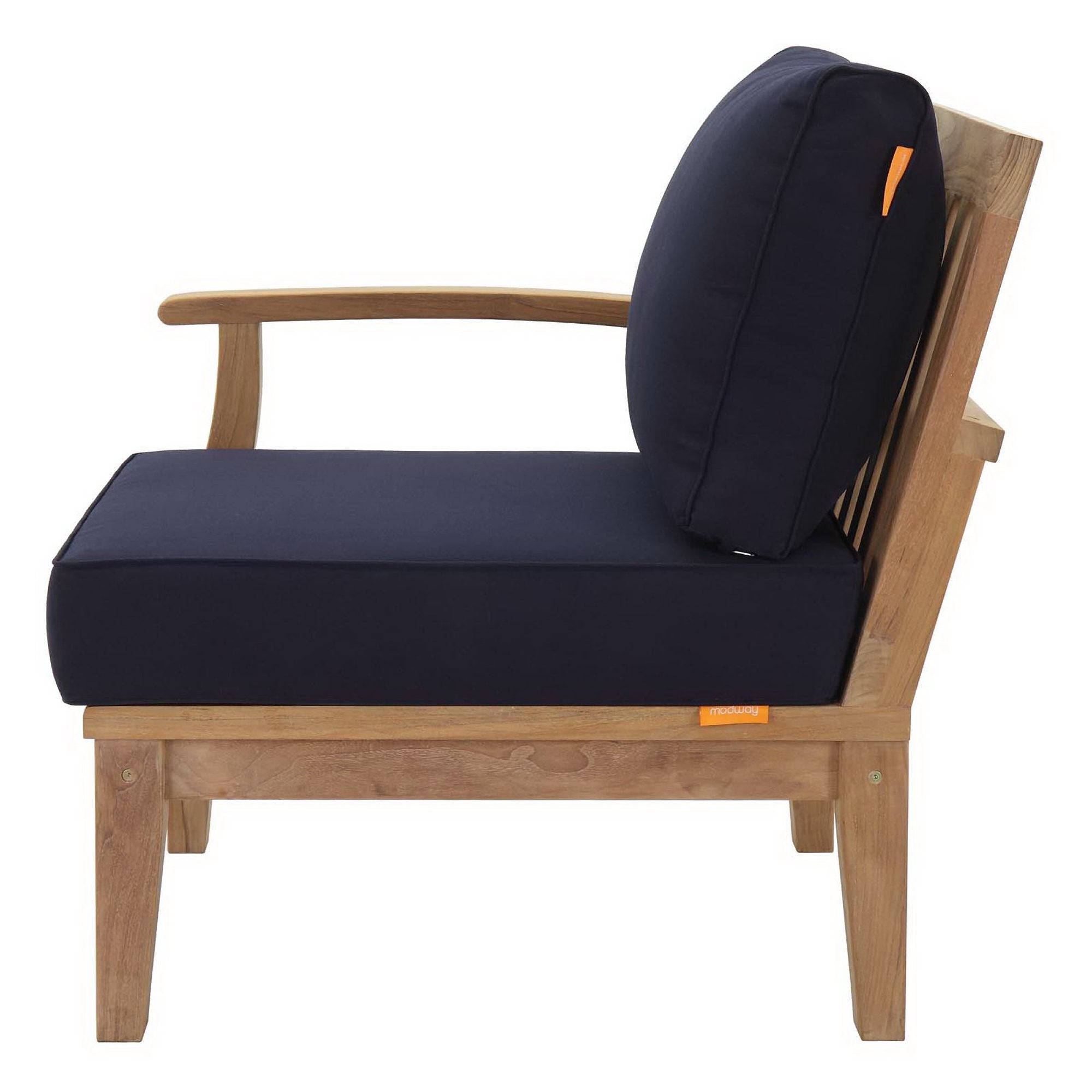 Marina Outdoor Patio Teak Left-Facing Sofa, Natural Navy
