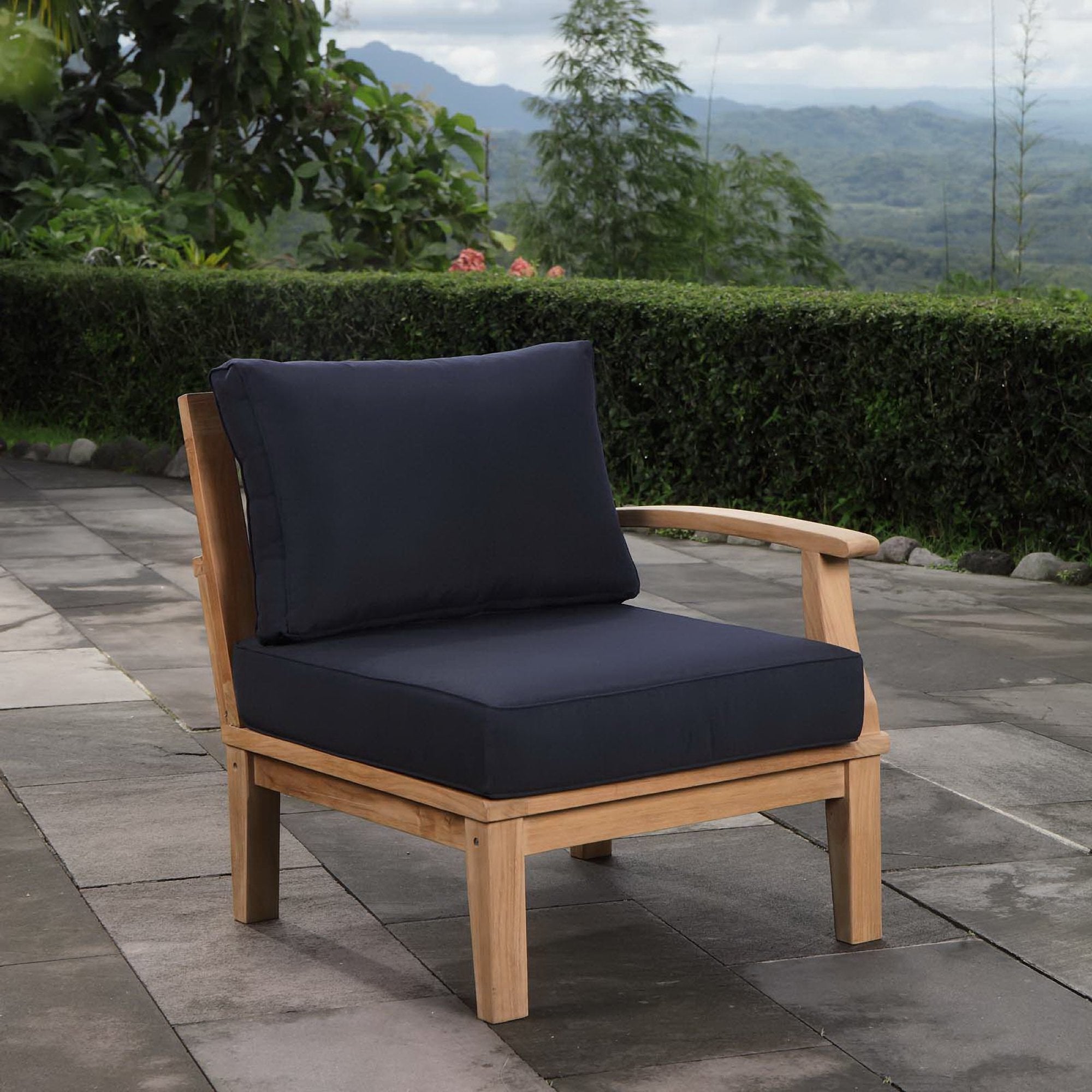 Marina Outdoor Patio Teak Right-Facing Sofa, Natural Navy