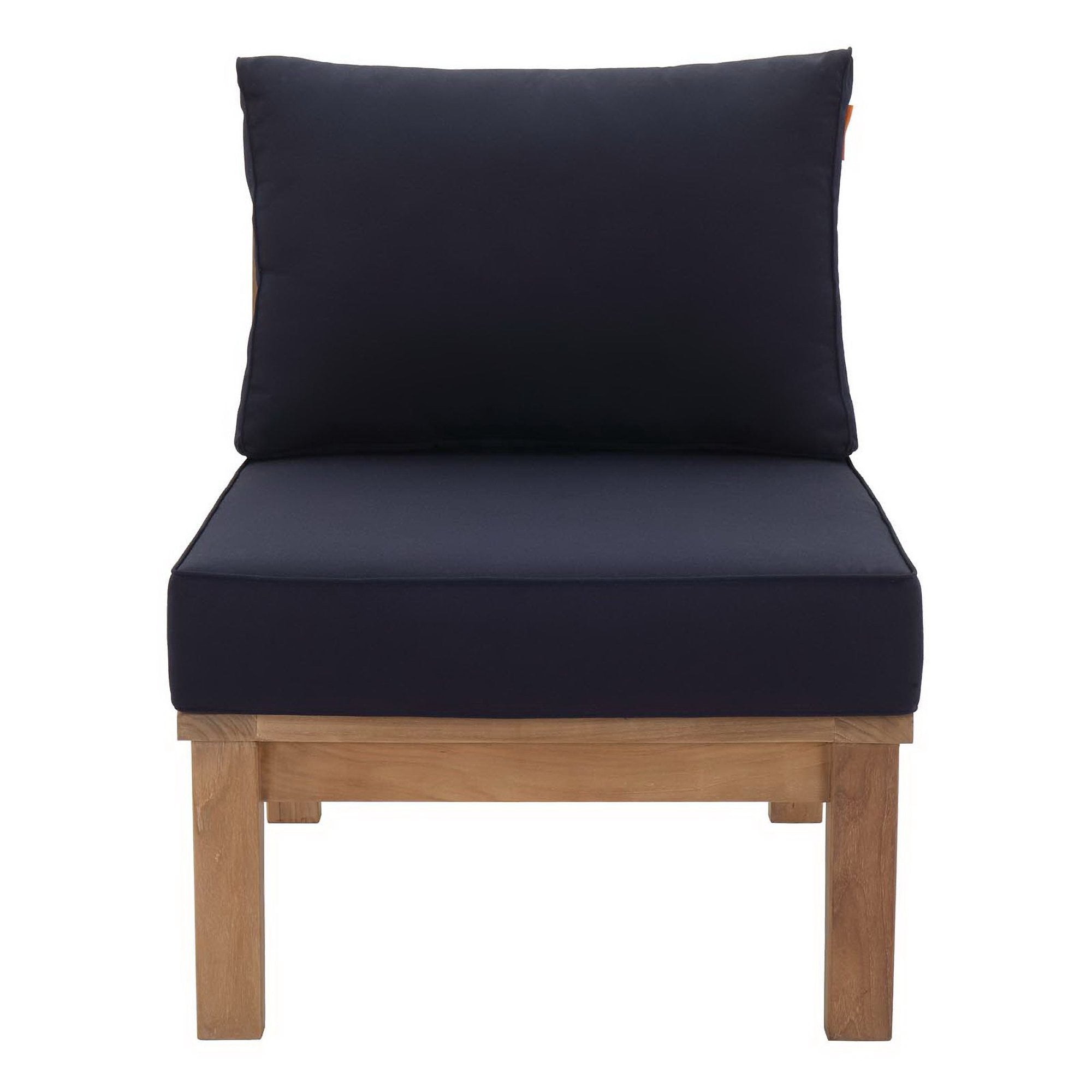 Marina Armless Outdoor Patio Teak Sofa, Natural Navy
