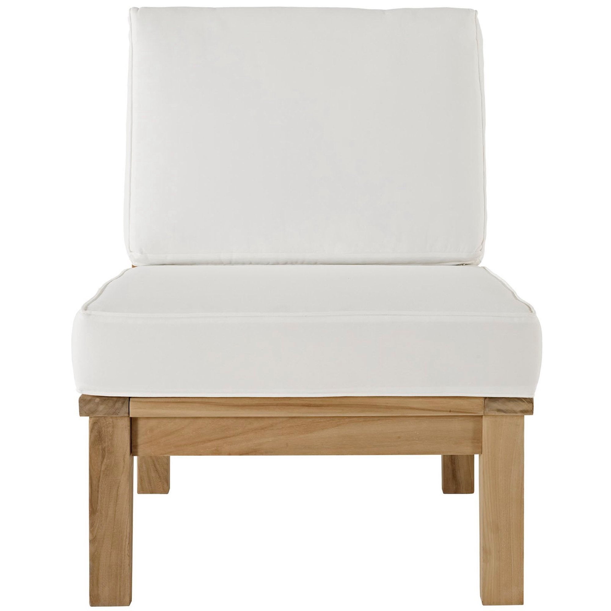 Marina Armless Outdoor Patio Teak Sofa, Natural White
