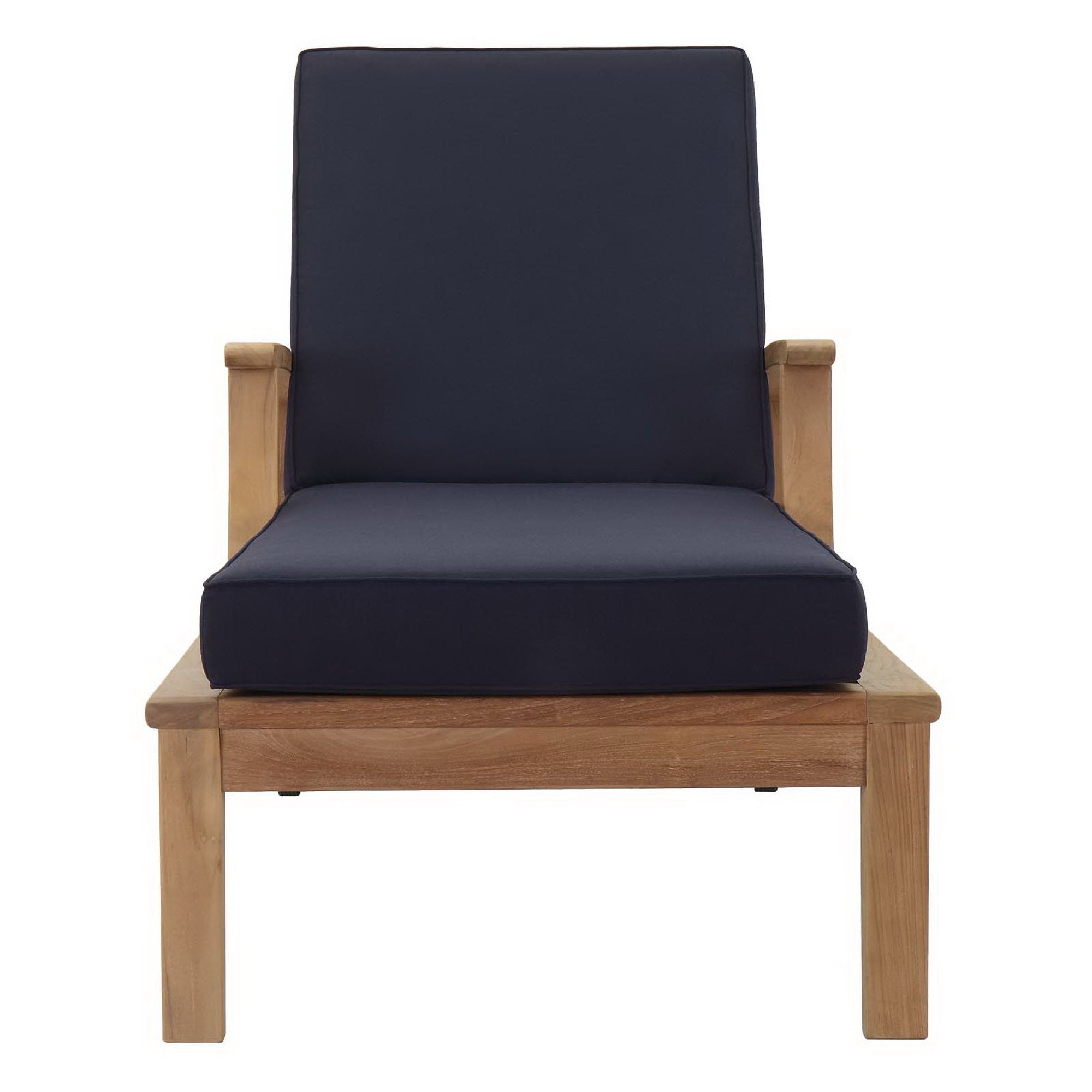 Marina Outdoor Patio Teak Single Chaise, Natural Navy