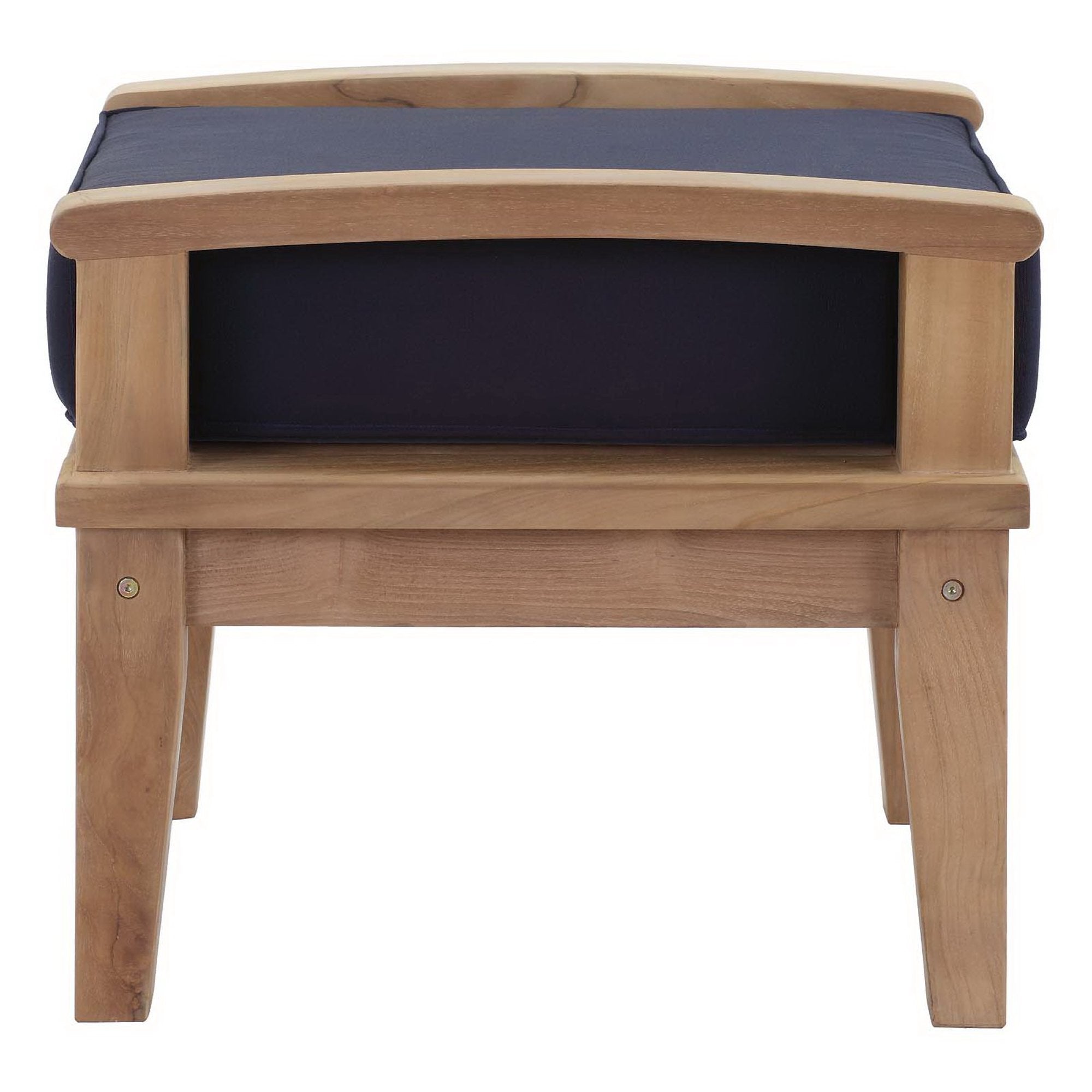 Marina Outdoor Patio Teak Ottoman, Natural Navy