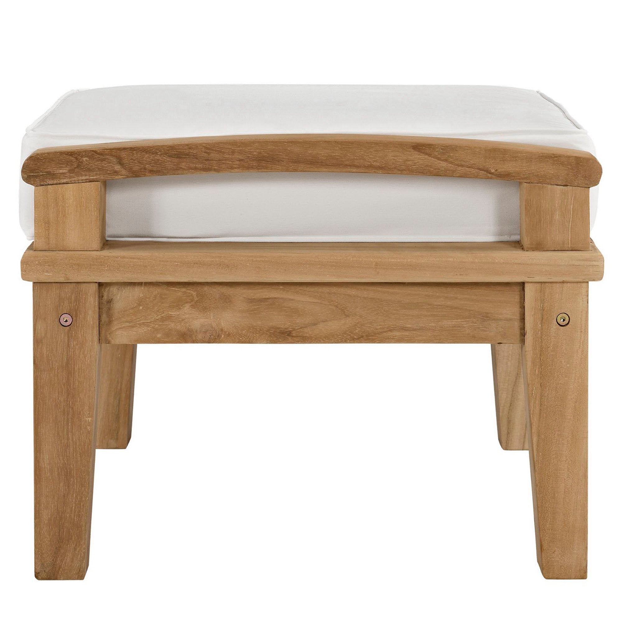 Marina Outdoor Patio Teak Ottoman, Natural White