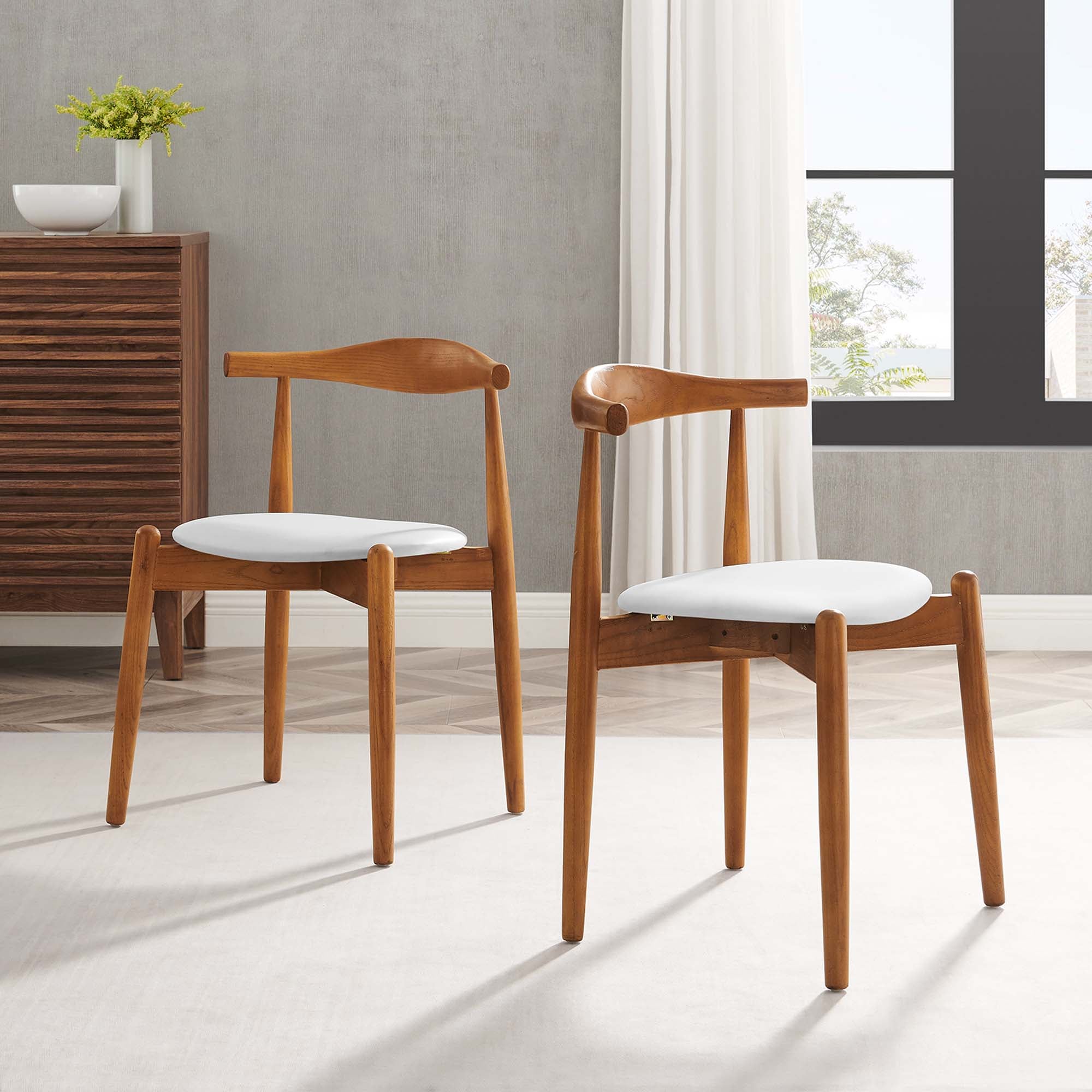 Stalwart Dining Side Chairs Set of 2, Dark Walnut White