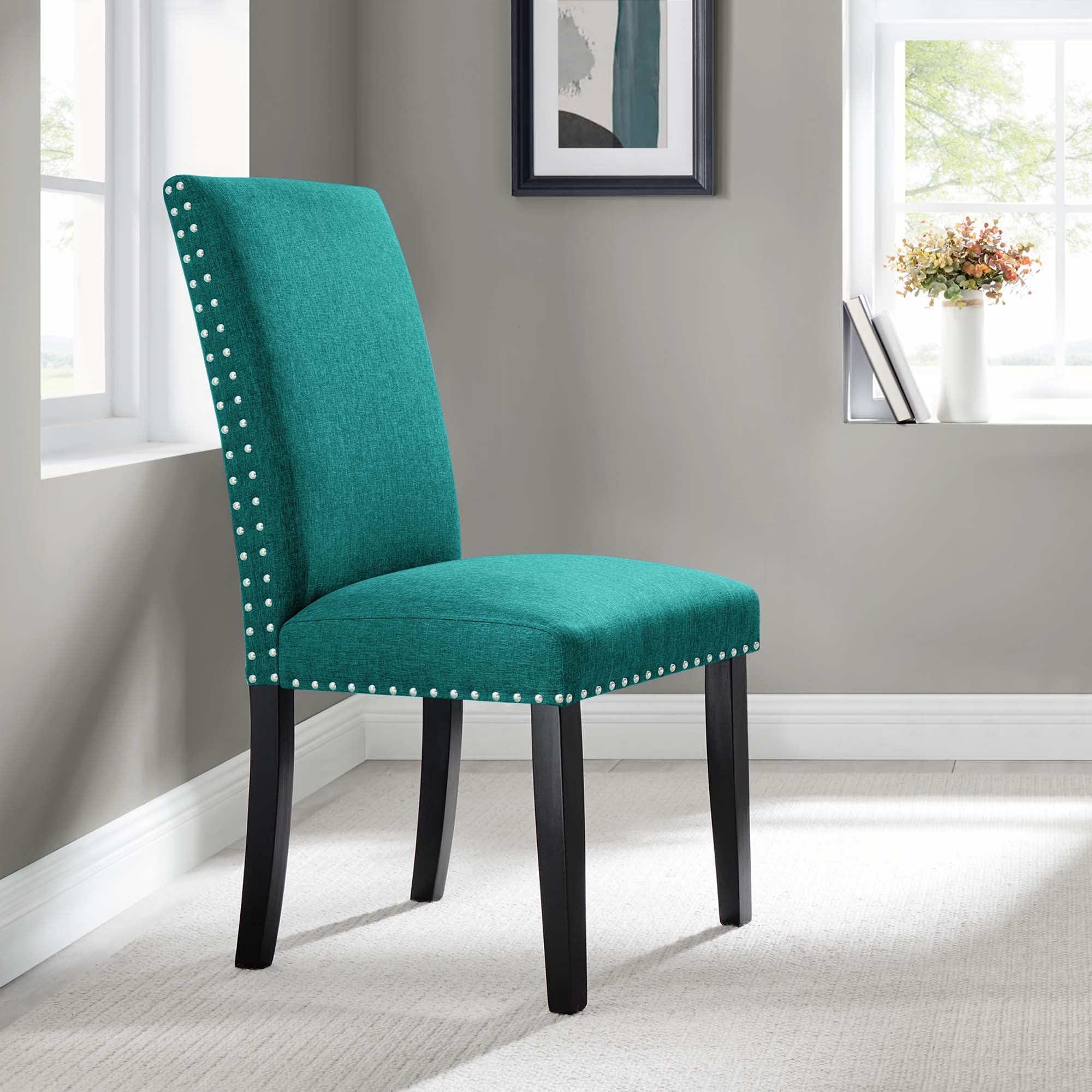 Parcel Dining Upholstered Fabric Side Chair, Teal