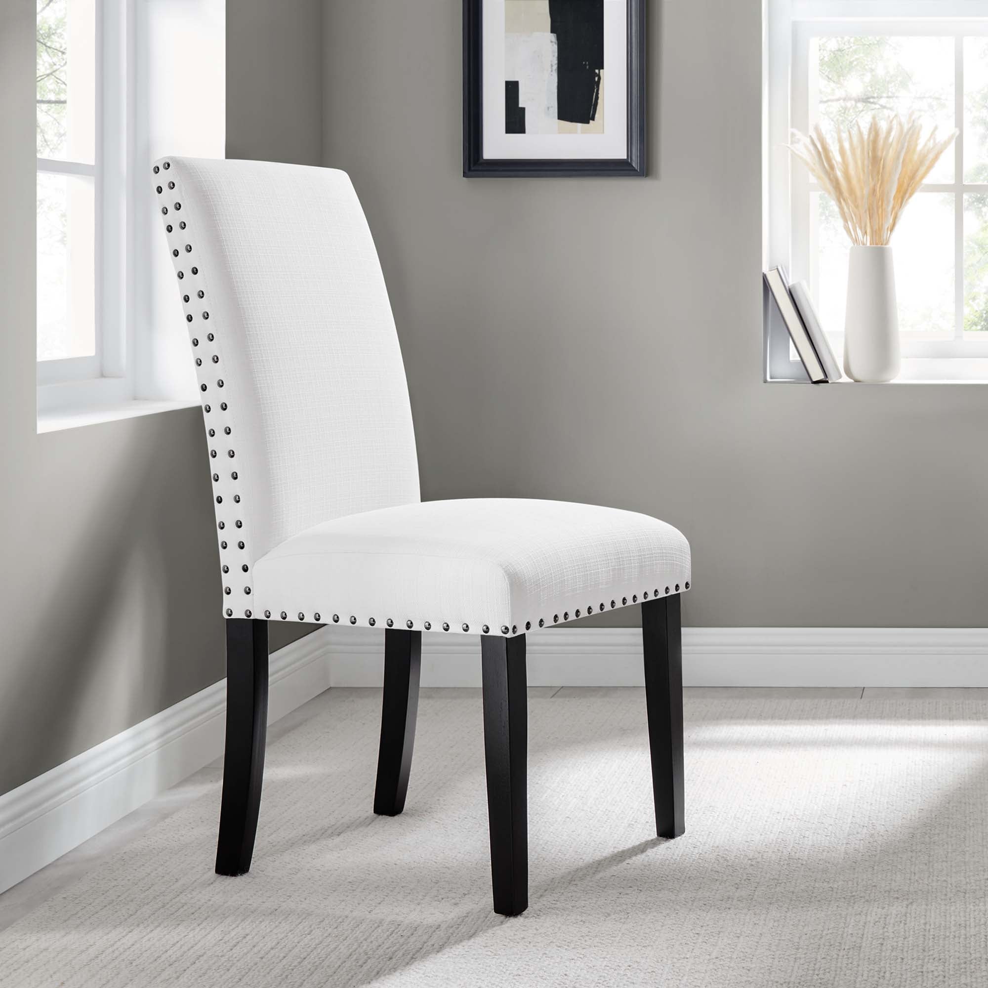 Parcel Dining Upholstered Fabric Side Chair, White