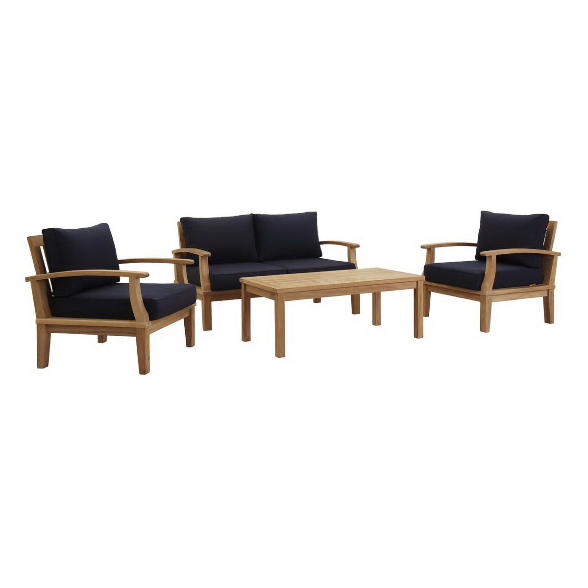 Marina 4 Piece Outdoor Patio Teak Set, Natural Navy