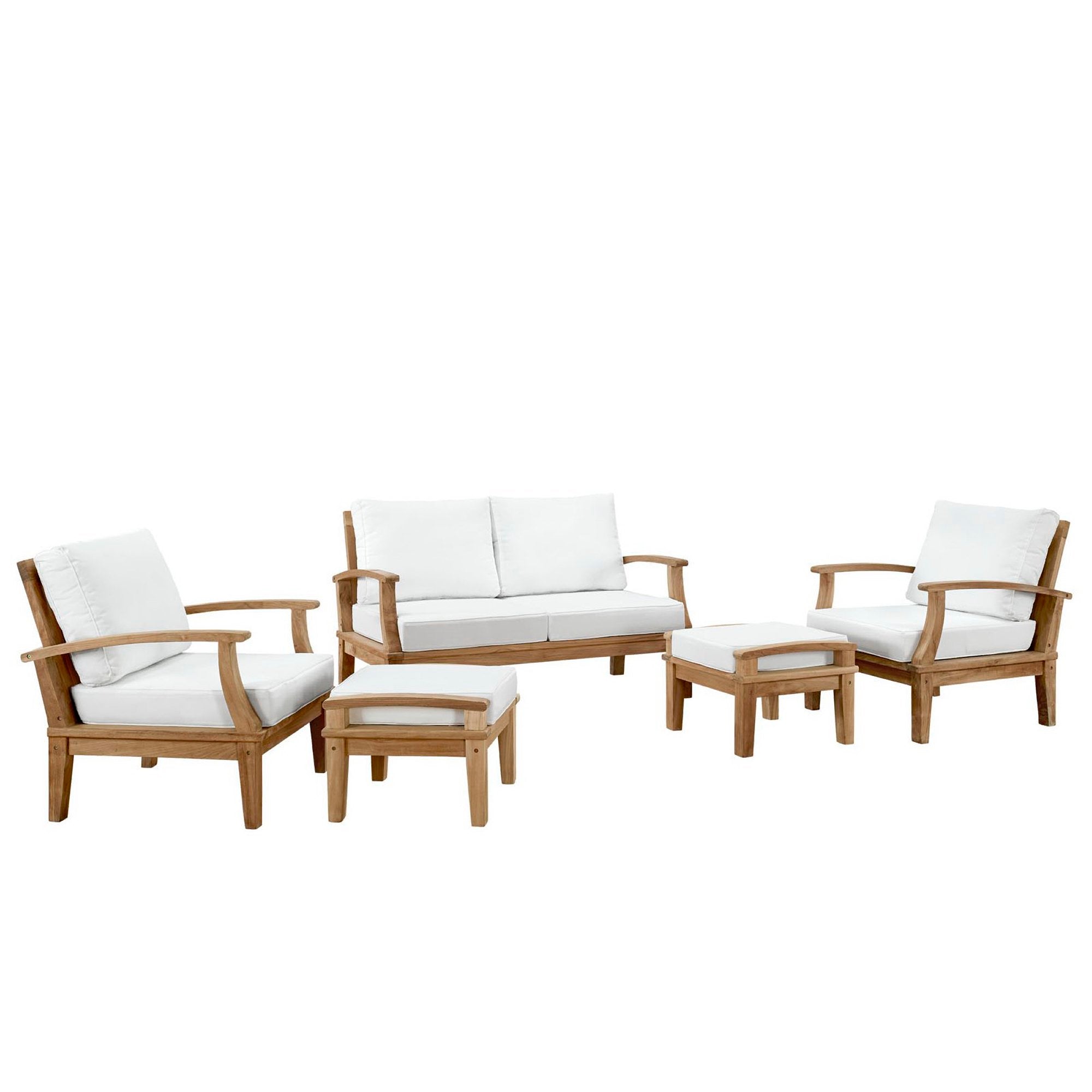 Marina 5 Piece Outdoor Patio Teak Set, Natural White